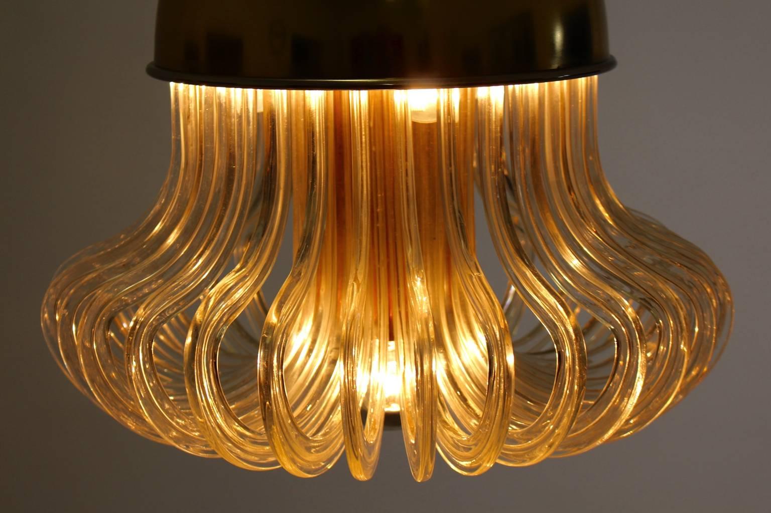 Mid Century Modern Glass Brass Vintage Chandelier Bakalowits Cari Zalloni 1960 In Good Condition For Sale In Vienna, AT