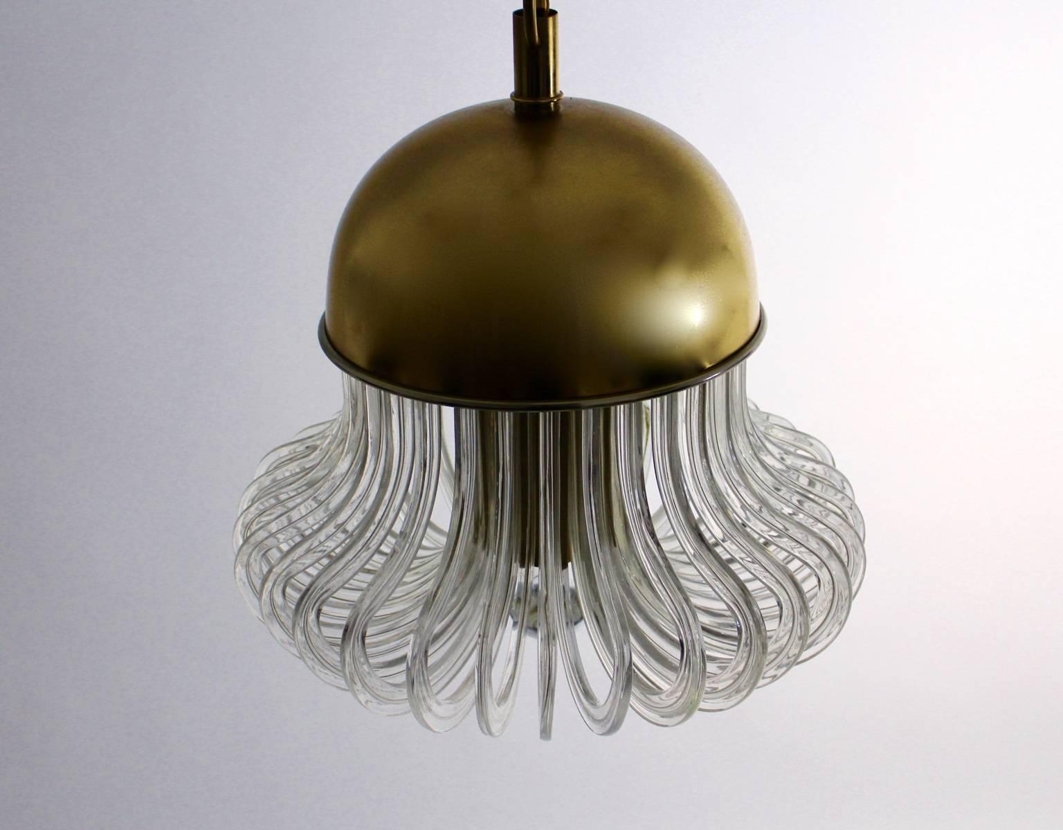 Mid Century Modern Glass Brass Vintage Chandelier Bakalowits Cari Zalloni 1960 For Sale 1