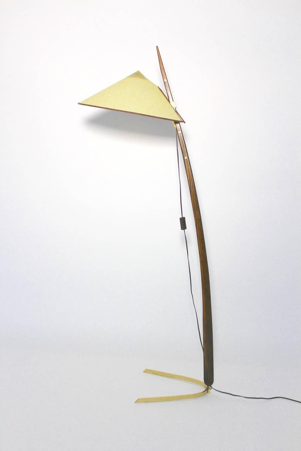 Mid Century Modern Brass Oak Vintage Floor Lamp Rupert Nikoll Austria circa 1950 2