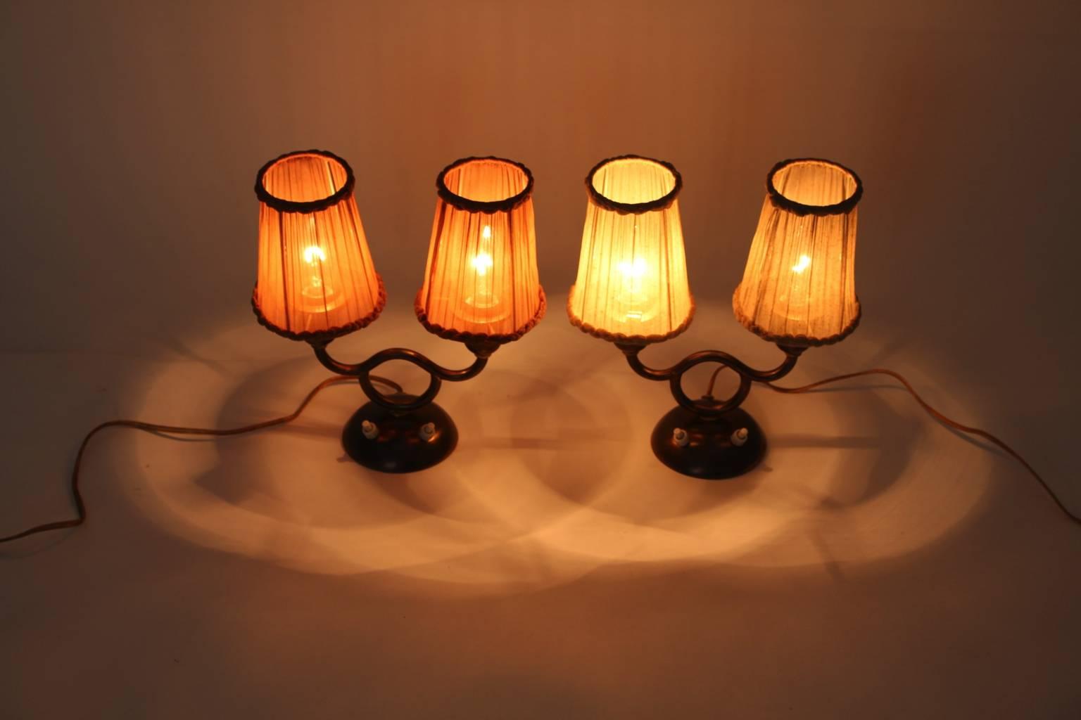 Austrian Art Deco Josef Frank Brass Pair Duo Table Lamps Nightstands Lamps Vienna 1930s For Sale