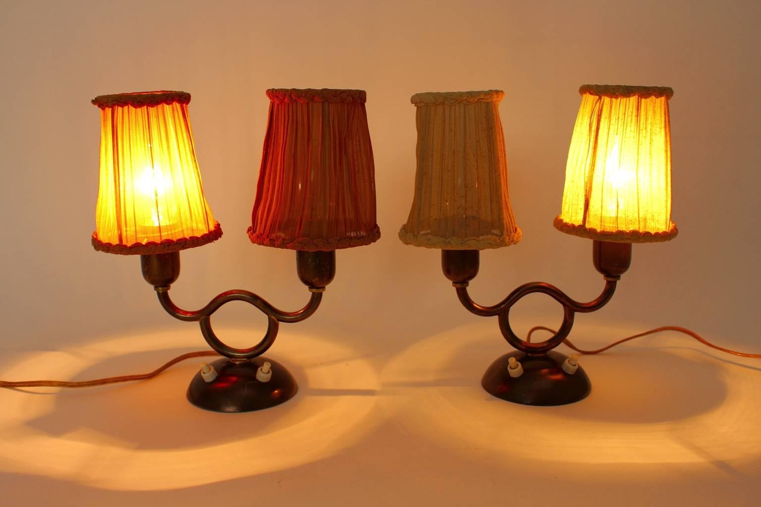 Mid-20th Century Art Deco Josef Frank Brass Pair Duo Table Lamps Nightstands Lamps Vienna 1930s For Sale