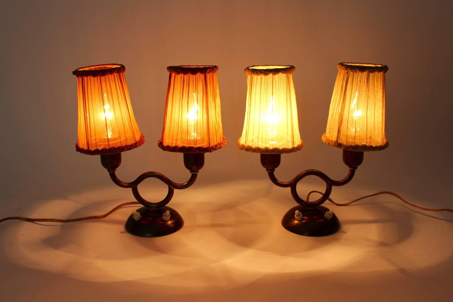 Art Deco Josef Frank Brass Pair of Vintage Table Lamps Vienna 1930s For Sale 1