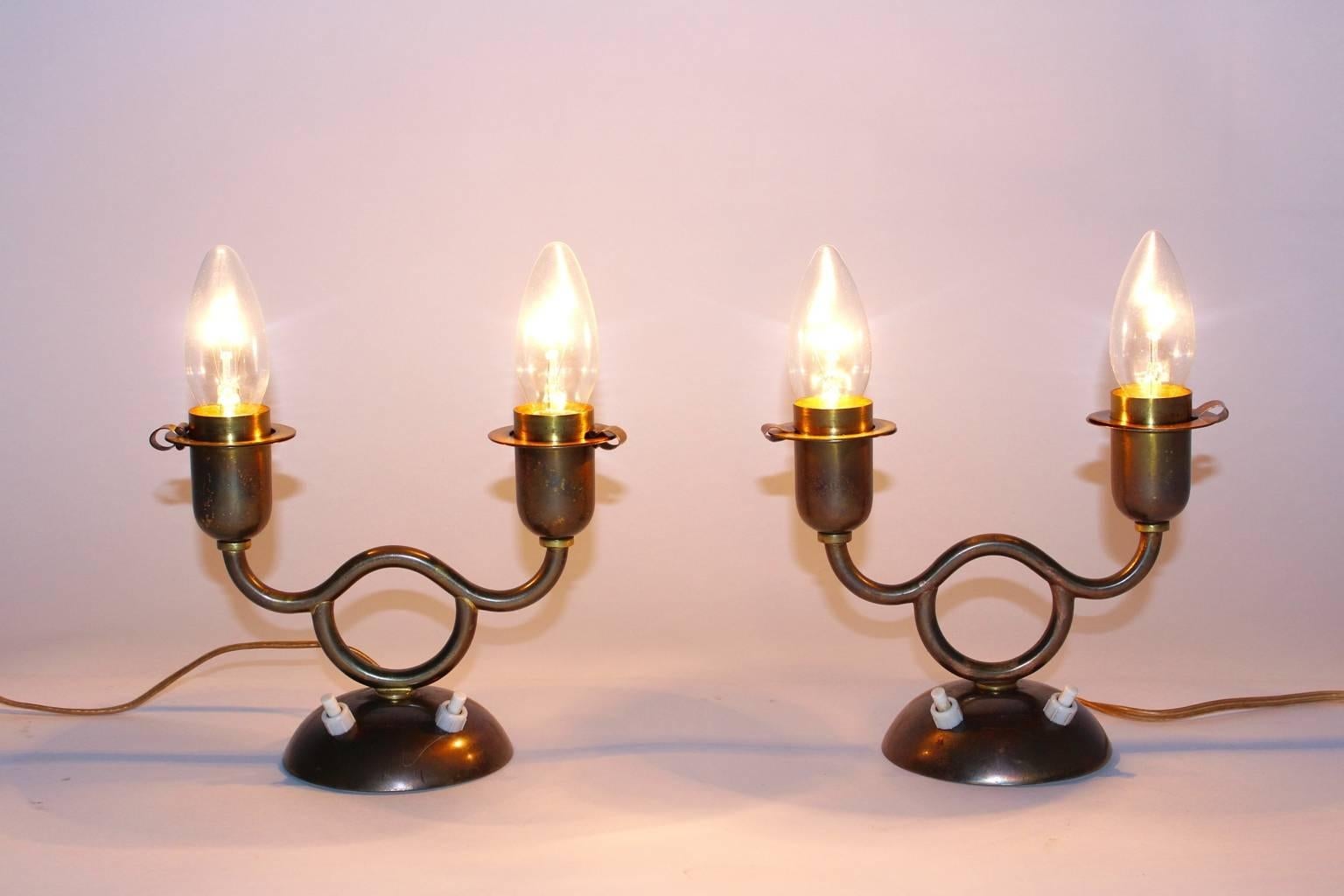 Art Deco Josef Frank Brass Pair of Vintage Table Lamps Vienna 1930s For Sale 3