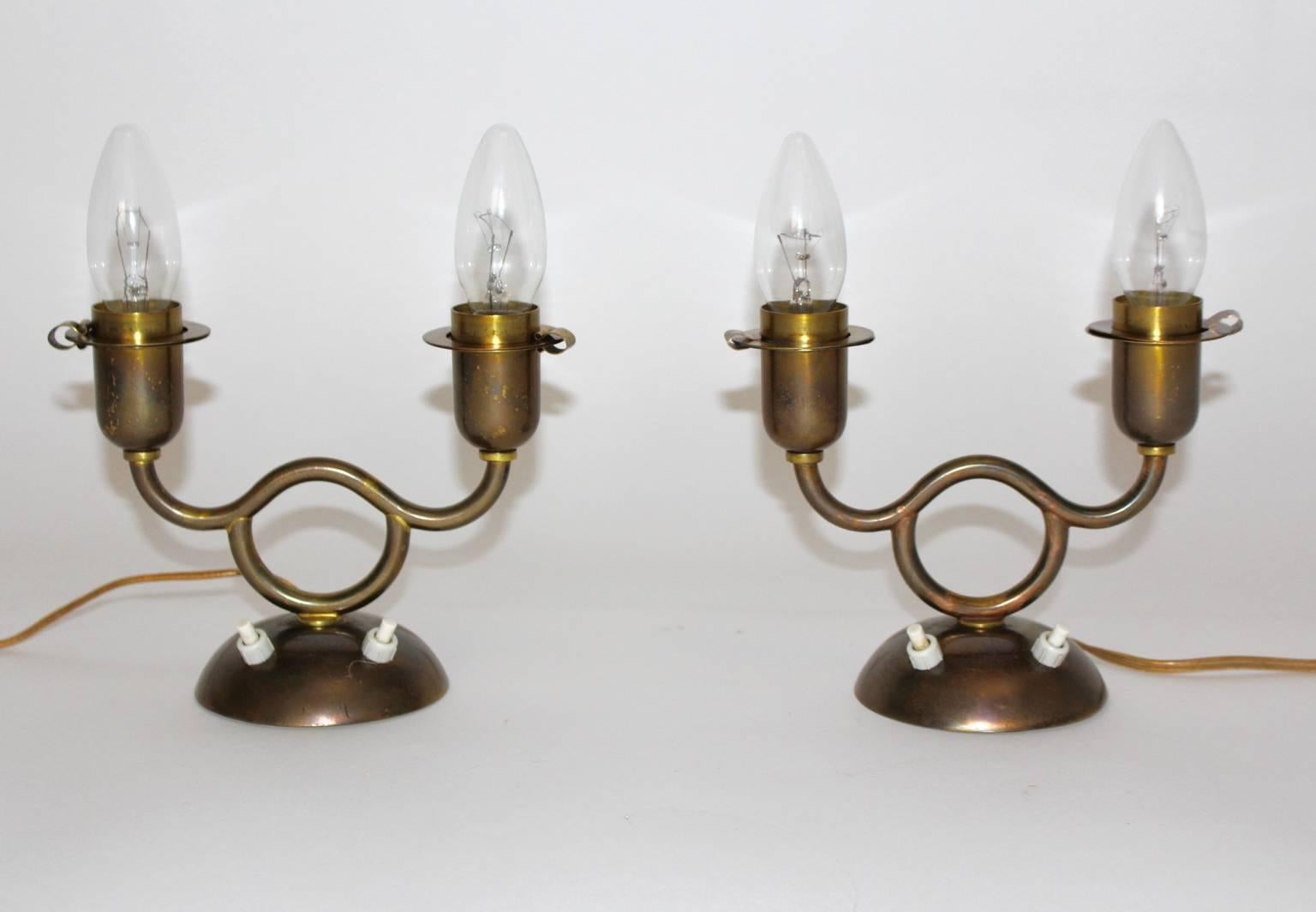 Art Deco Josef Frank Brass Pair of Vintage Table Lamps Vienna 1930s For Sale 4