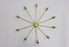Mid Century Modern Brass J. T. Kalmar Sunburst Vintage Flush Mount Vienna, 1950s
