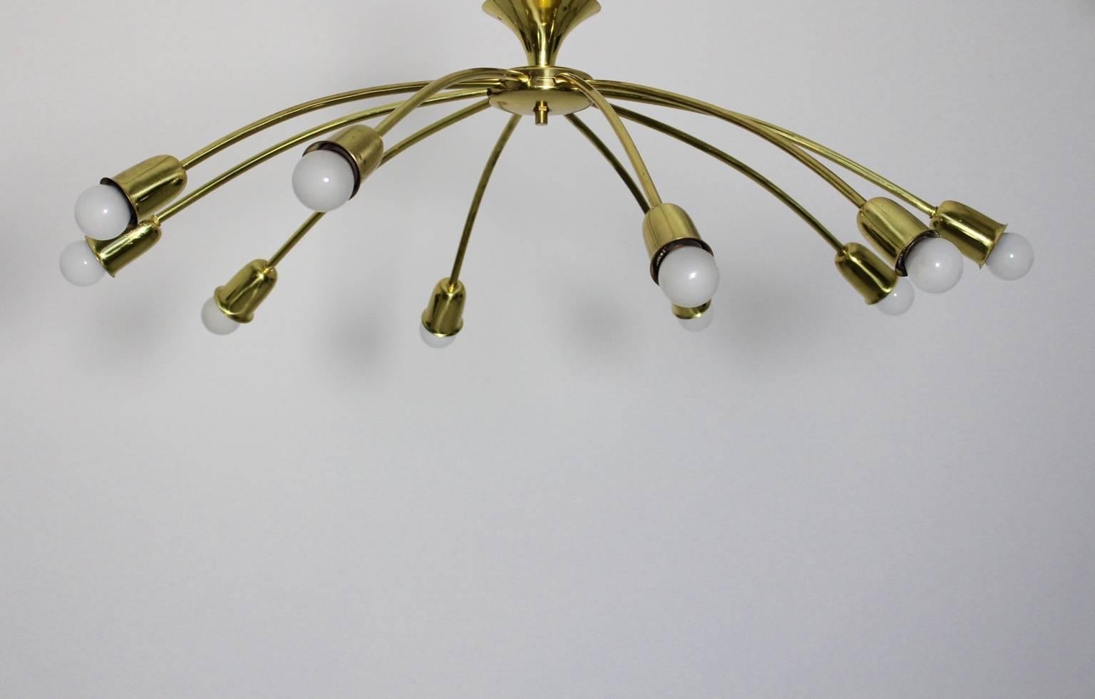 Mid-20th Century Mid Century Modern Brass J. T. Kalmar Sunburst Vintage Flush Mount Vienna, 1950s For Sale