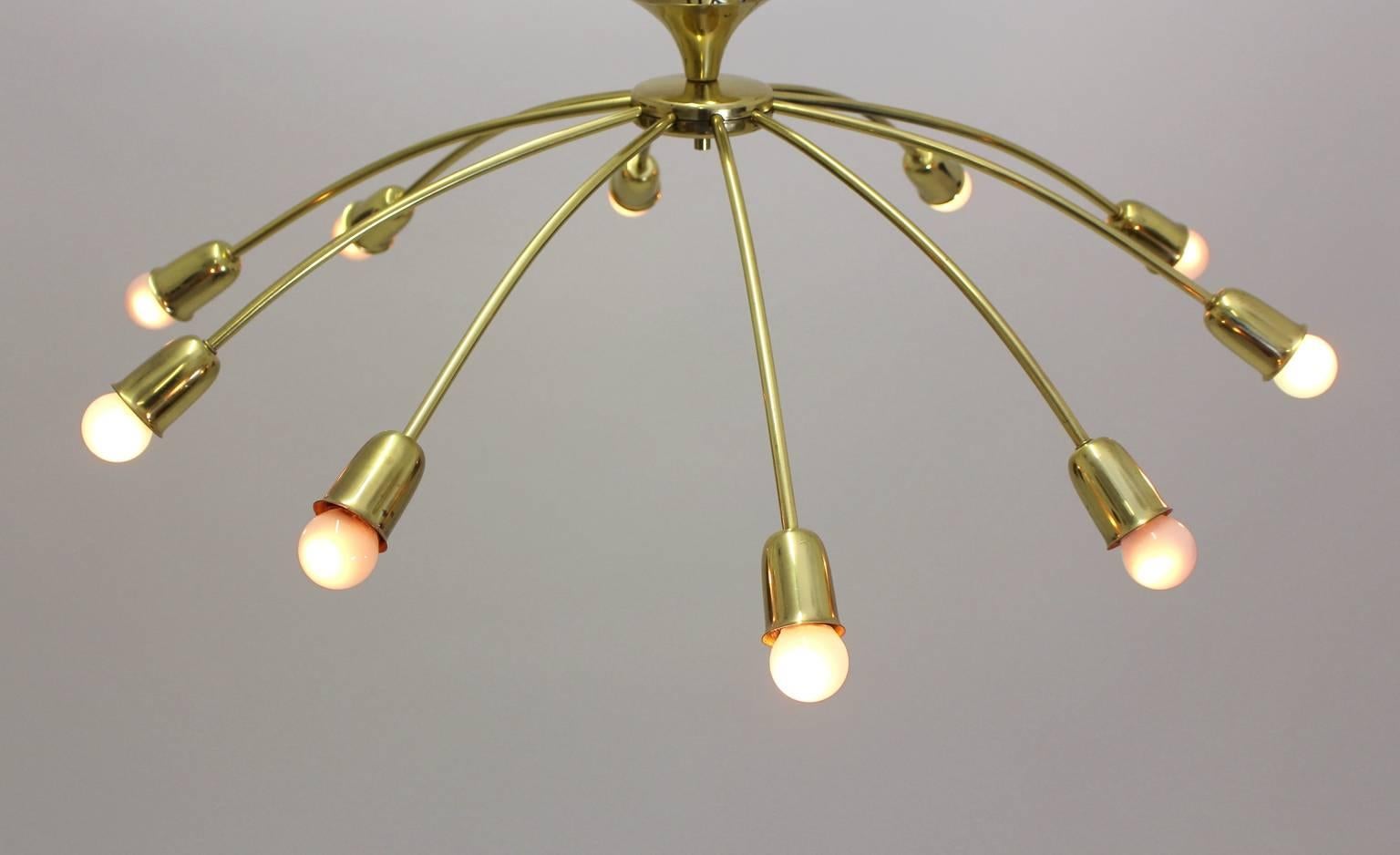 Mid Century Modern Brass J. T. Kalmar Sunburst Vintage Flush Mount Vienna, 1950s For Sale 2