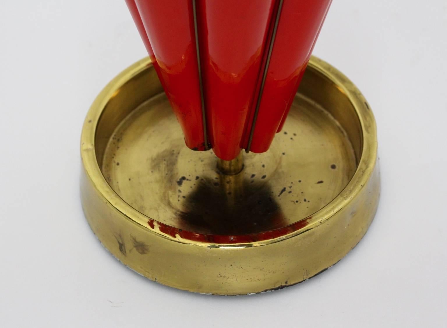 Brass Red Umbrella Stand, 1950s, Italy