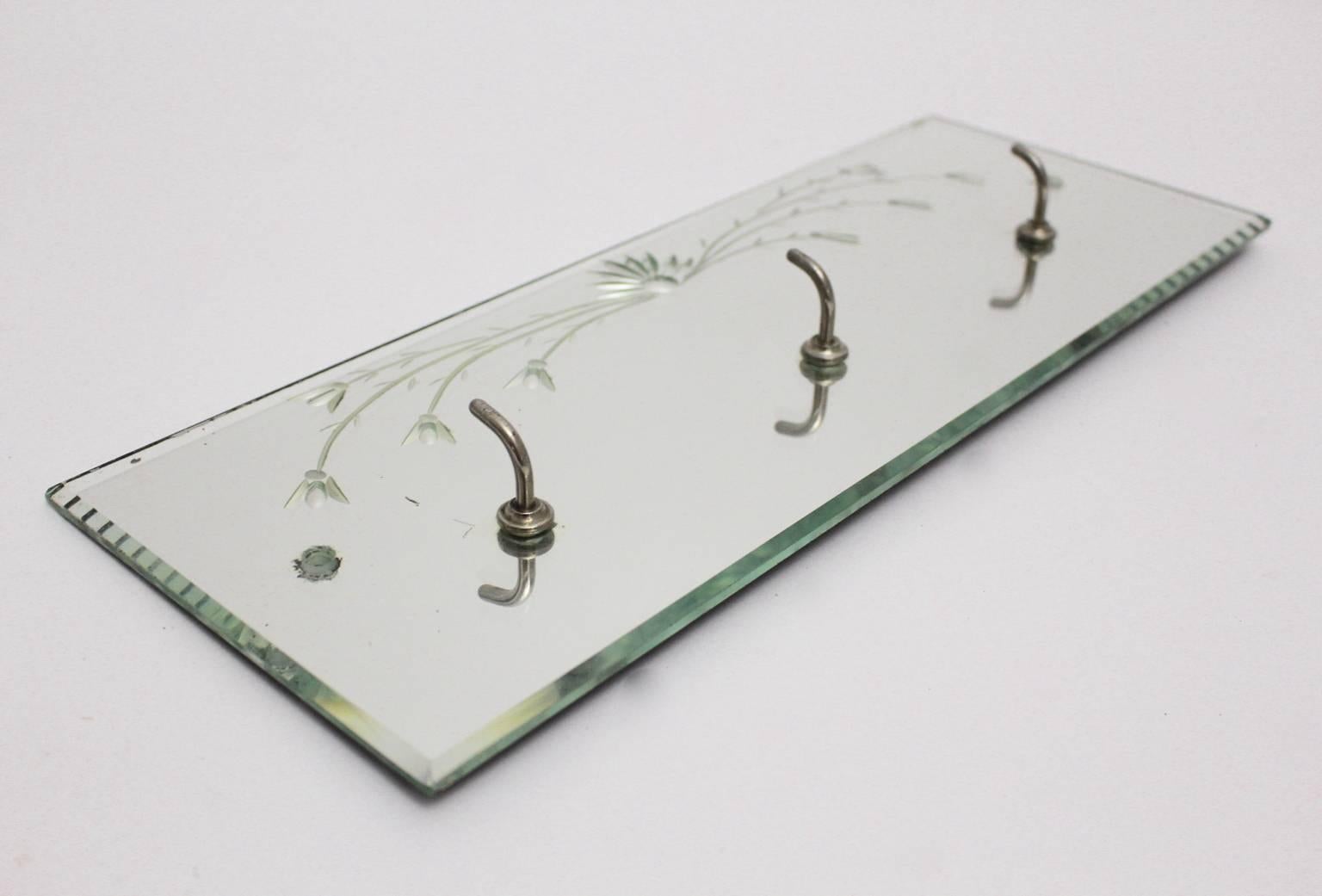 Mid Century Modern Vintage Etched Mirror Glass Coat Rack, 1950s, Italy In Good Condition In Vienna, AT
