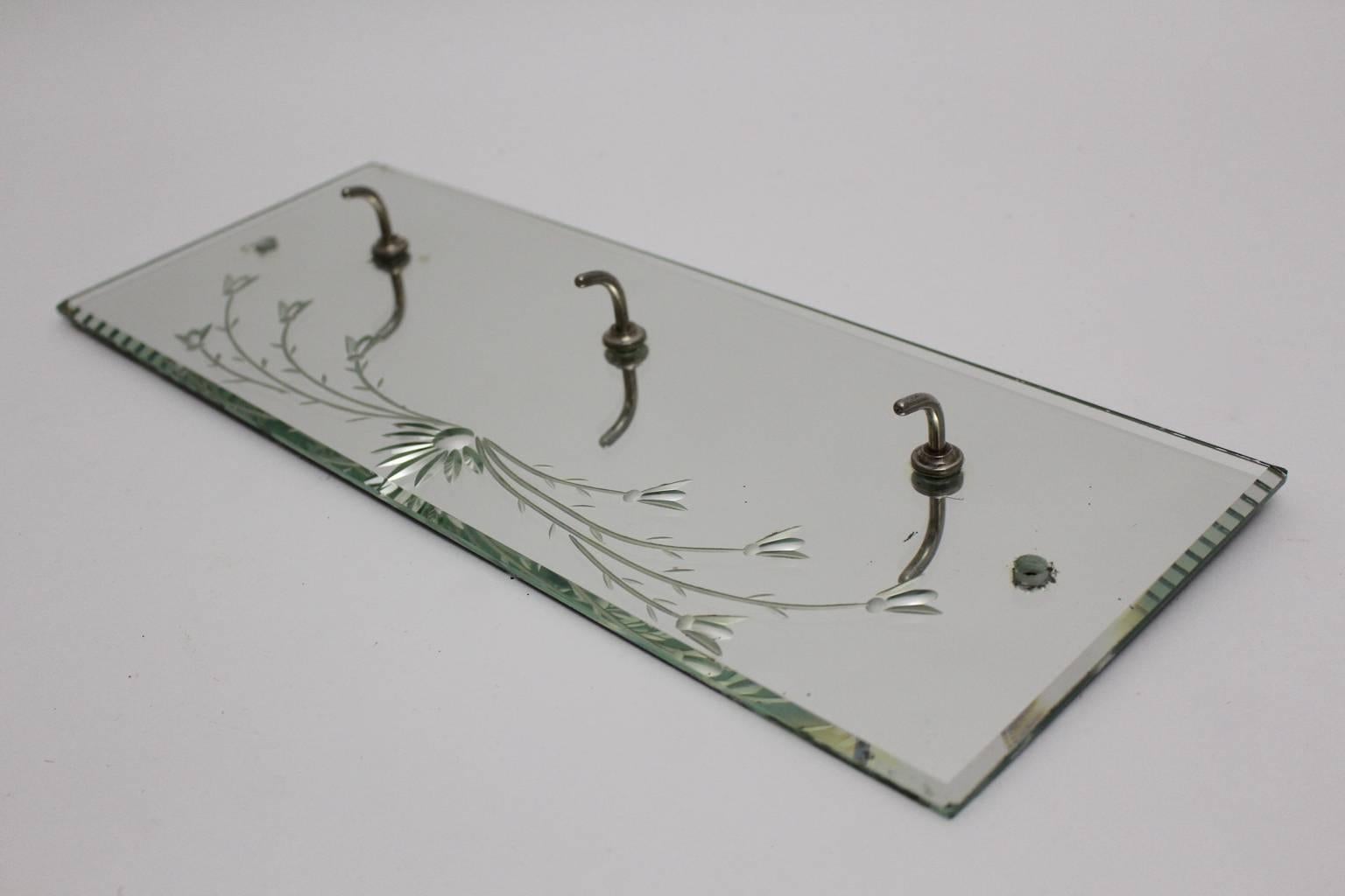 Mid-20th Century Mid Century Modern Vintage Etched Mirror Glass Coat Rack, 1950s, Italy