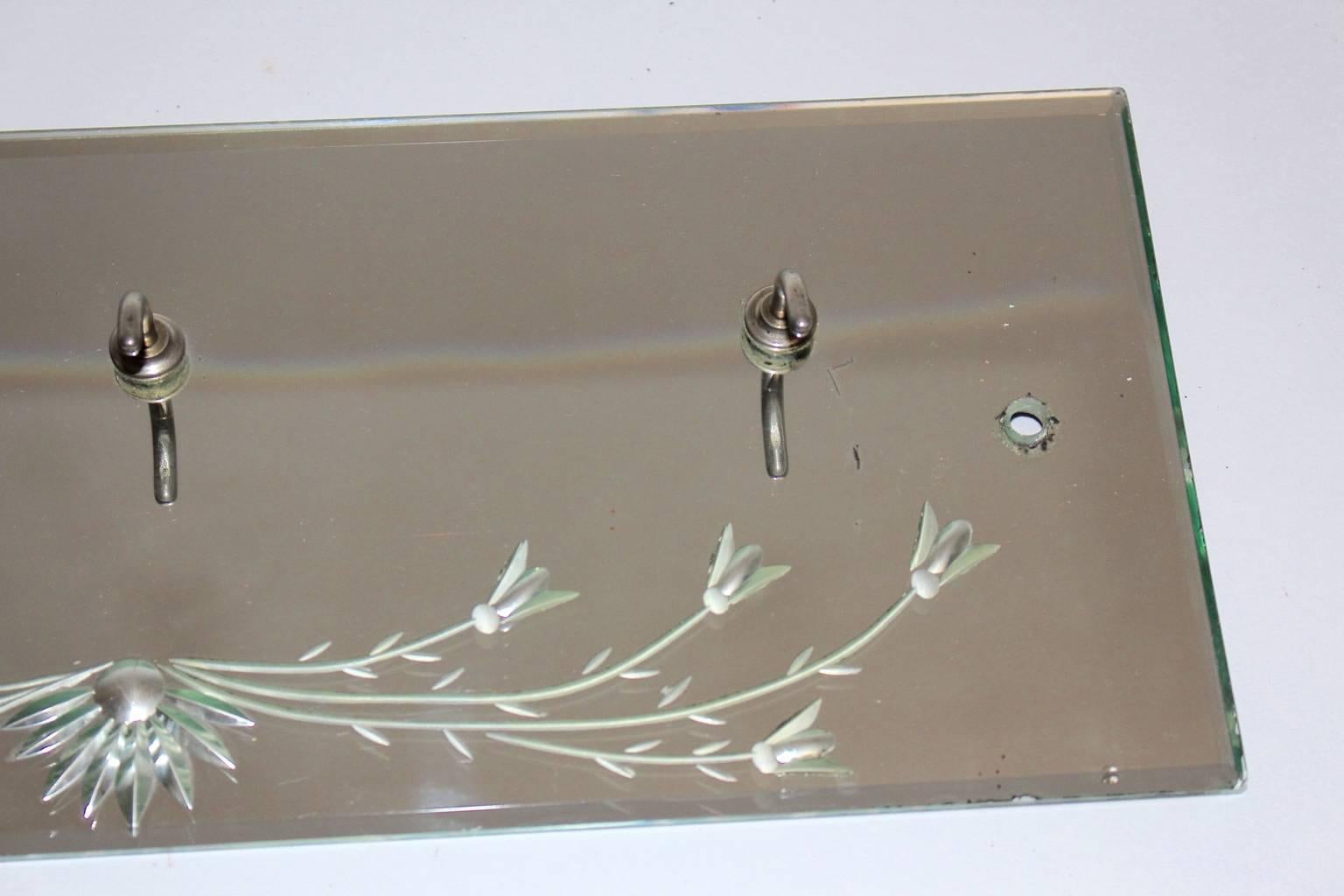 Mid Century Modern Vintage Etched Mirror Glass Coat Rack, 1950s, Italy 1