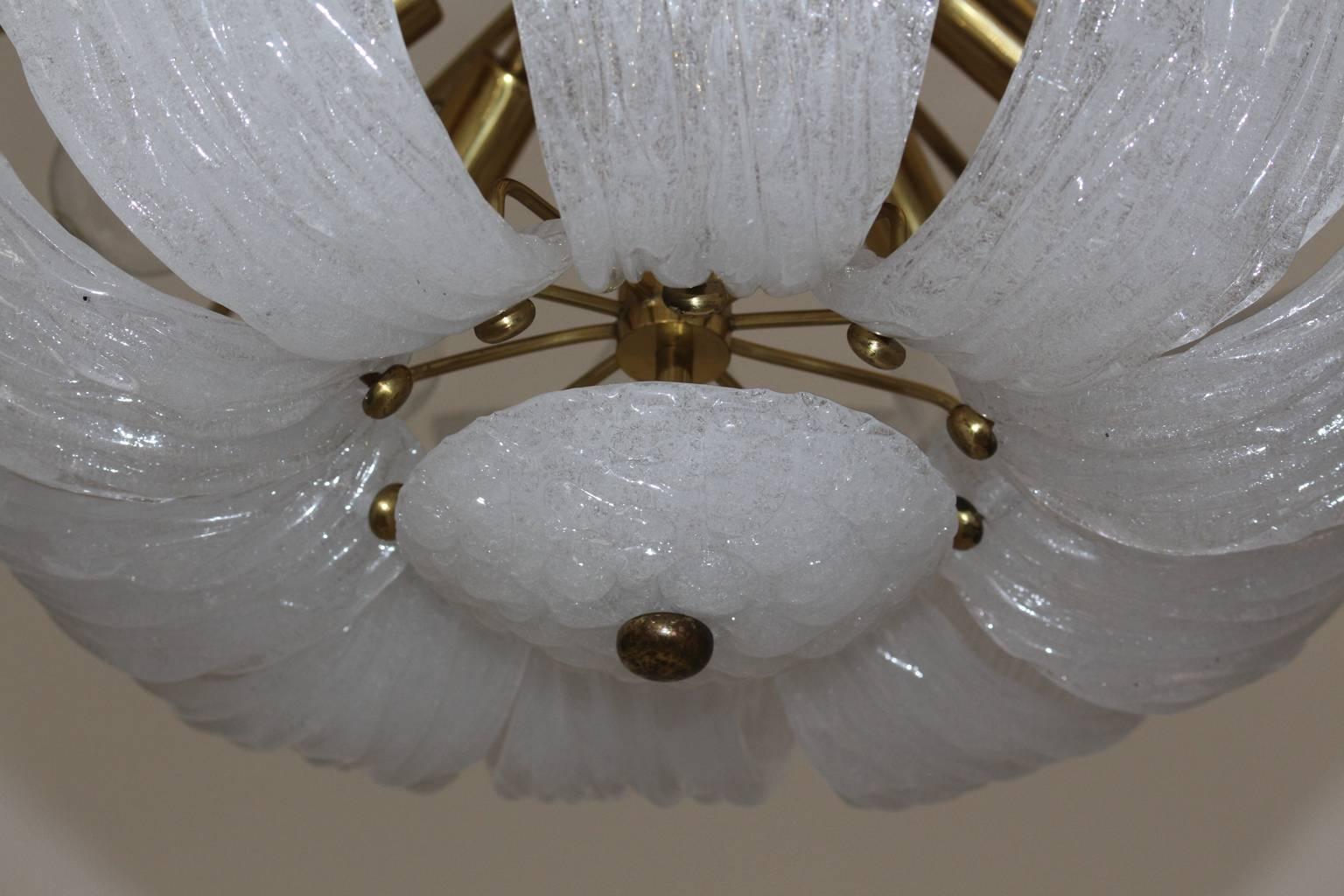 Mid Century Modern White Glass Brass Vintage Chandelier by J. T. Kalmar, 1950s For Sale 2