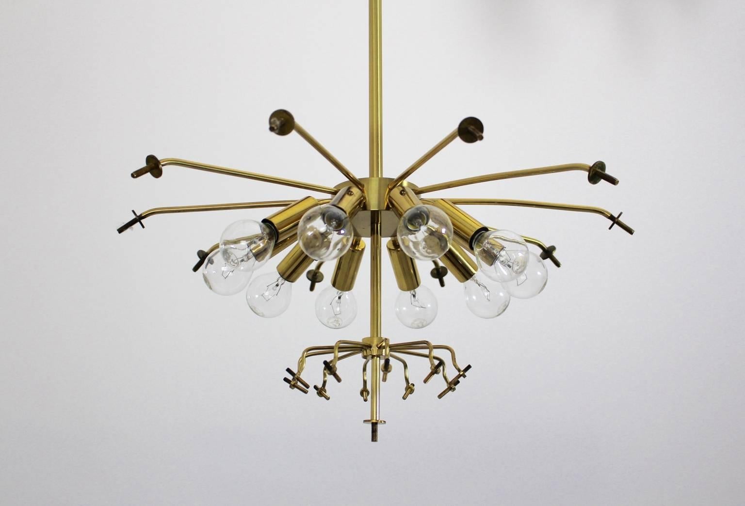 Mid Century Modern White Glass Brass Vintage Chandelier by J. T. Kalmar, 1950s For Sale 3