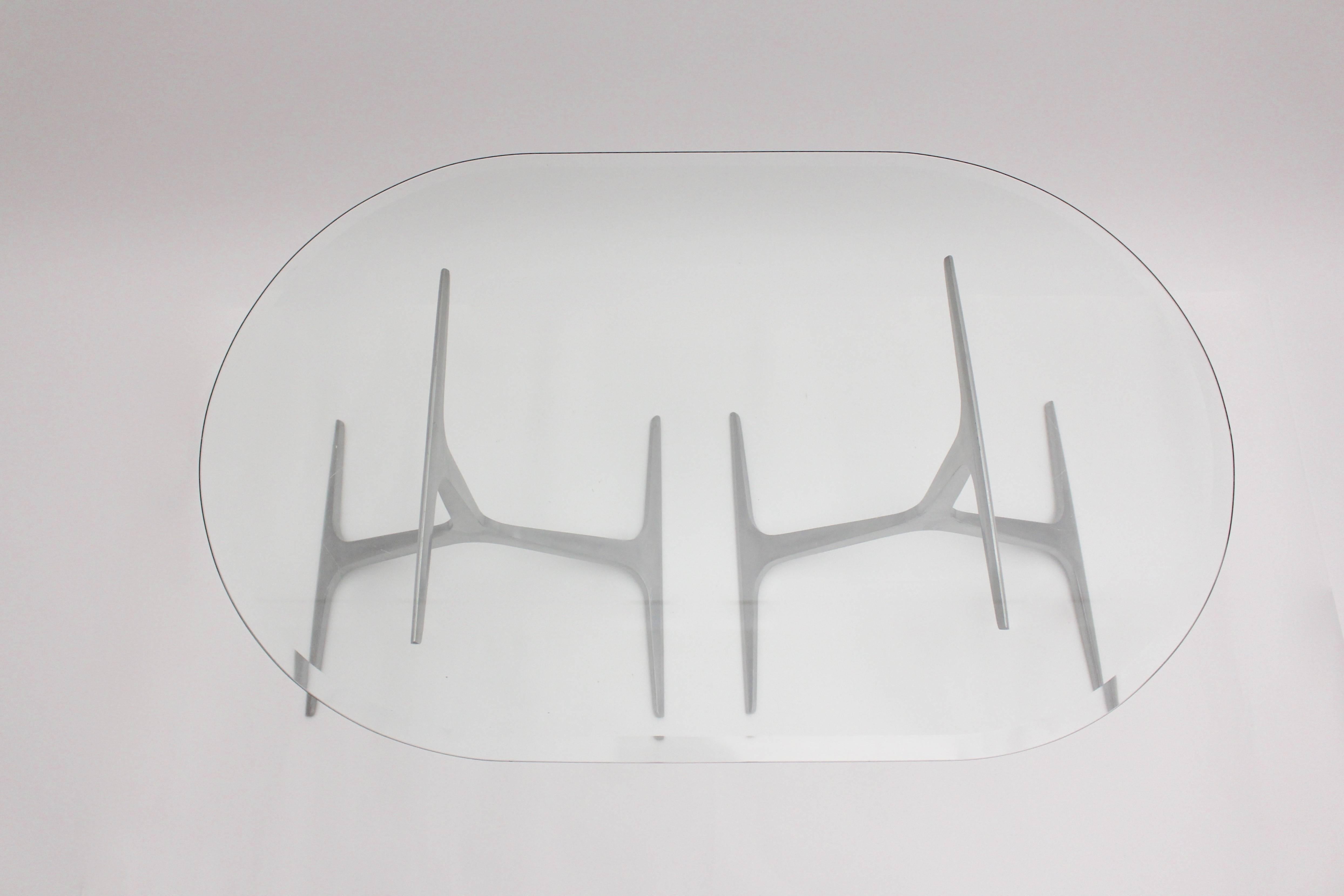 German Mid Century Modern Sculptural Aluminum Glass Coffee Table Knut Hesterberg, 1960s For Sale