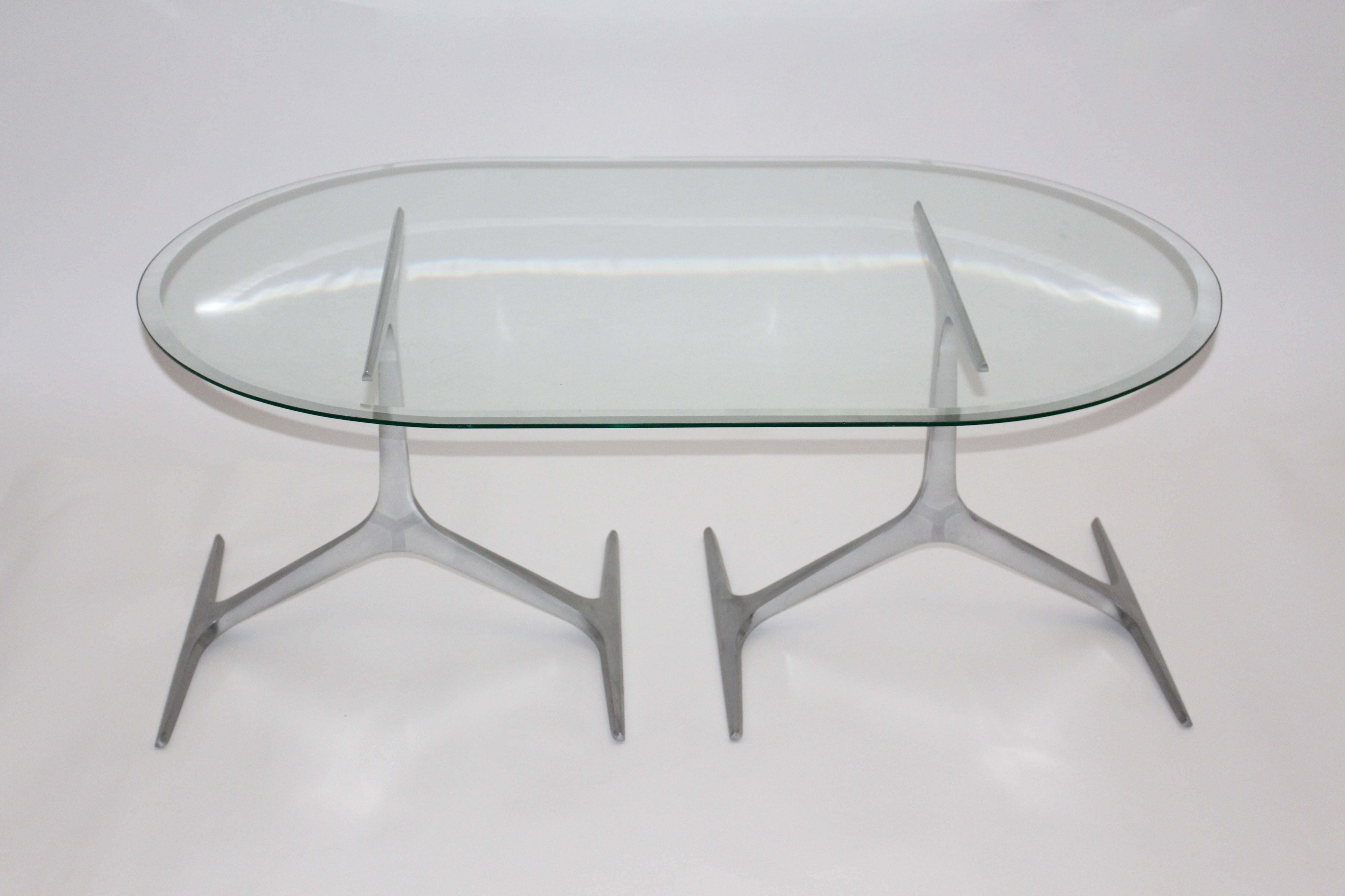 Mid Century Modern Sculptural Aluminum Glass Coffee Table Knut Hesterberg, 1960s In Good Condition For Sale In Vienna, AT
