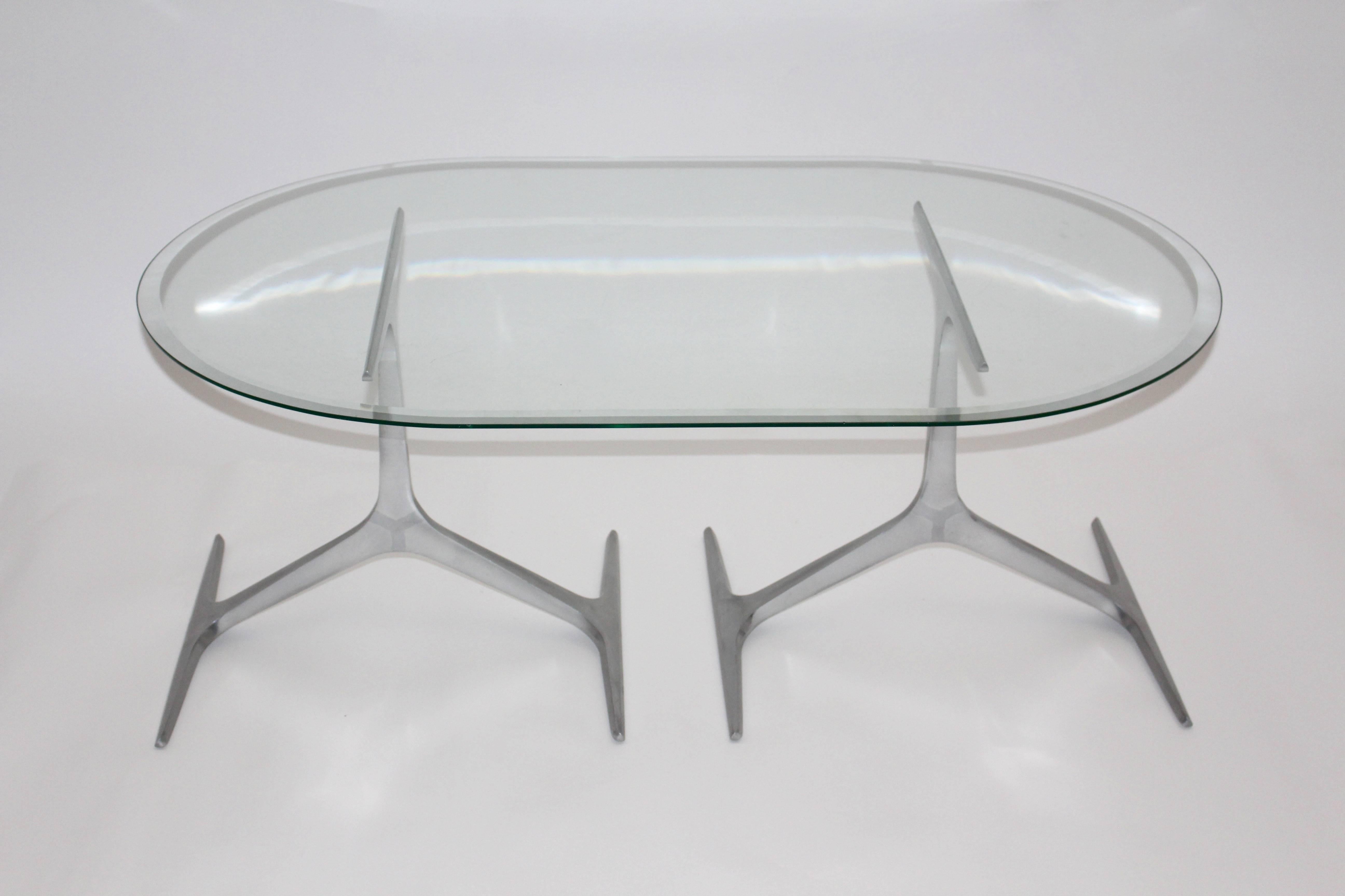 Mesa de centro escultórica de aluminio y cristal de mediados del siglo XX Knut Hesterberg, años 60 en venta 1