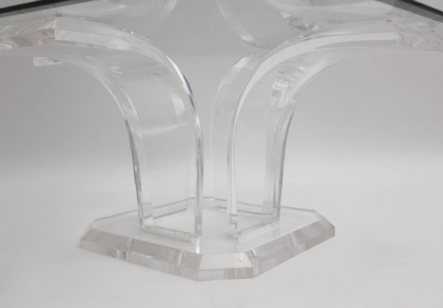 Austrian Mid Century Modern Lucite Clear Glass Coffee Table or Sofa Table , circa 1970 For Sale