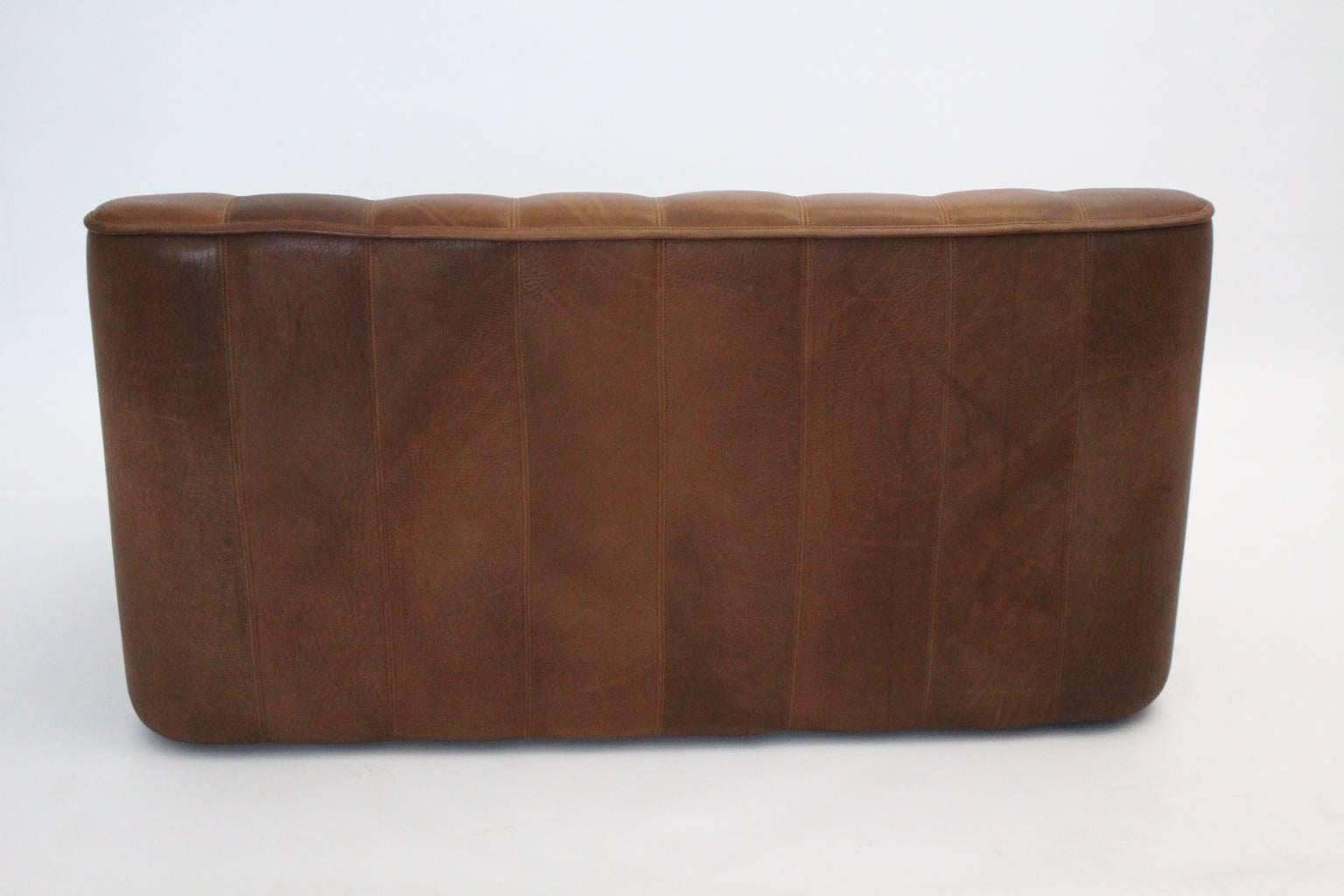 Mid Century Modern Vintage De Sede Cognac Leather Loveseat c 1970, Switzerland 1