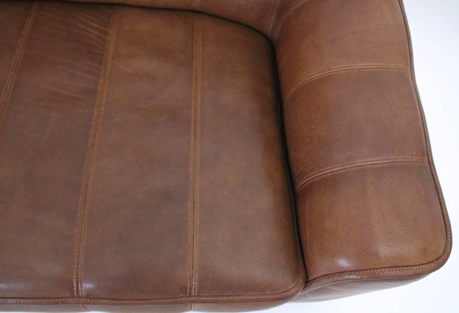 Mid Century Modern Vintage De Sede Cognac Leather Loveseat c 1970, Switzerland 2