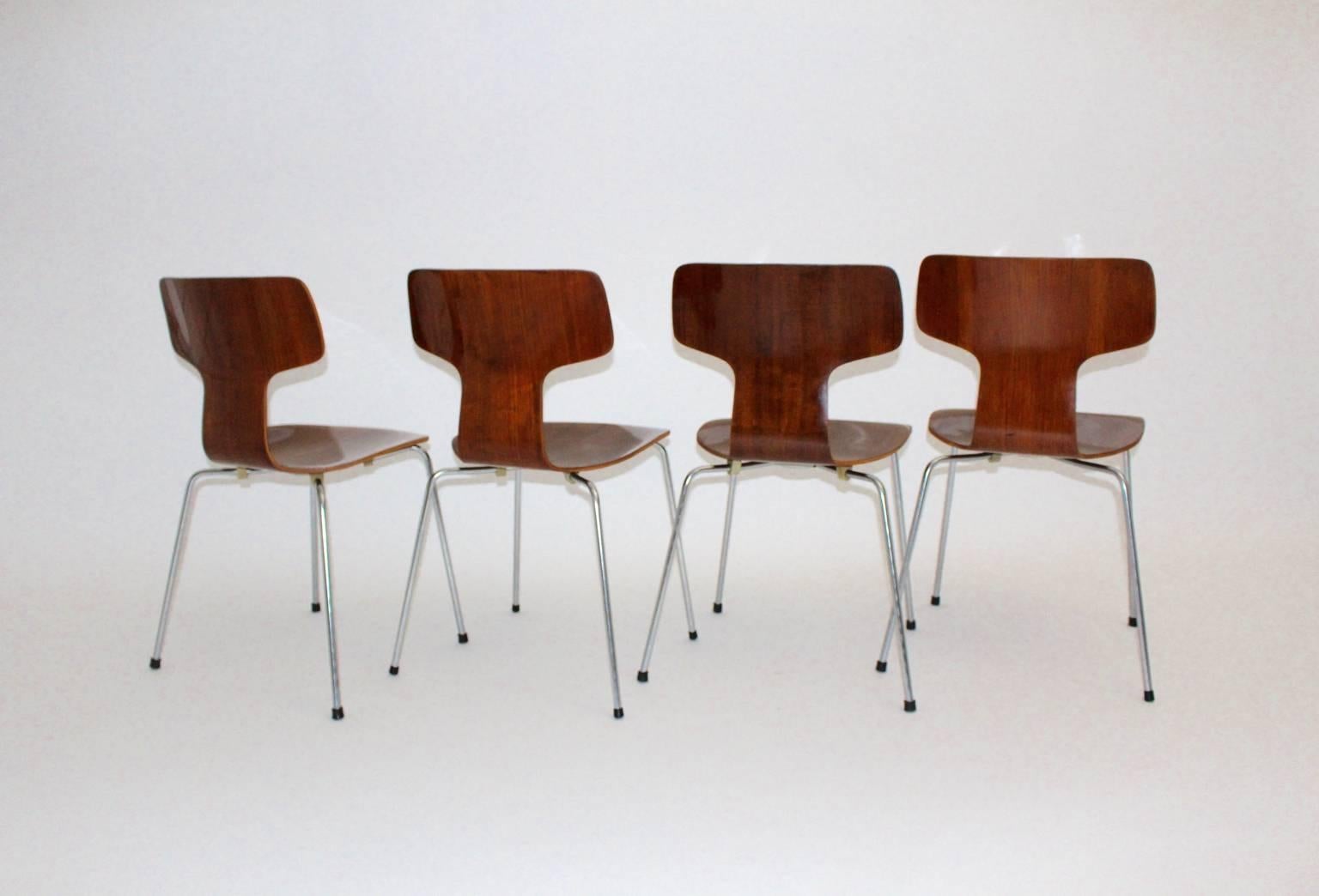 Laminated Mid Century Modern Vintage Teak Chairs by Arne JacobsenDenmark for Fritz Hansen  For Sale