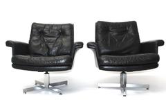 Scandinavian Modern Vintage Black Leather Lounge Chair H.W.Klein 1960s Denmark