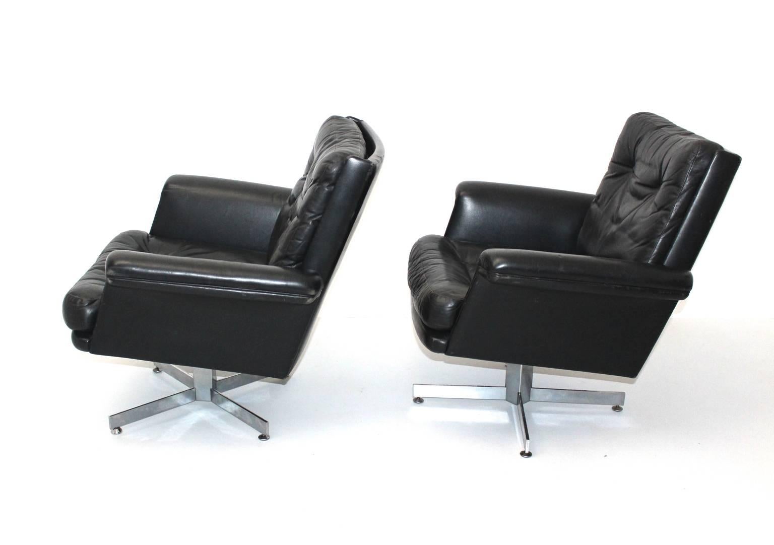 Danish Scandinavian Modern Vintage Black Leather Lounge Chair H.W.Klein 1960s Denmark For Sale