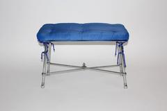 Mid Century Modern Vintage Metal Blue Bench France 1960s