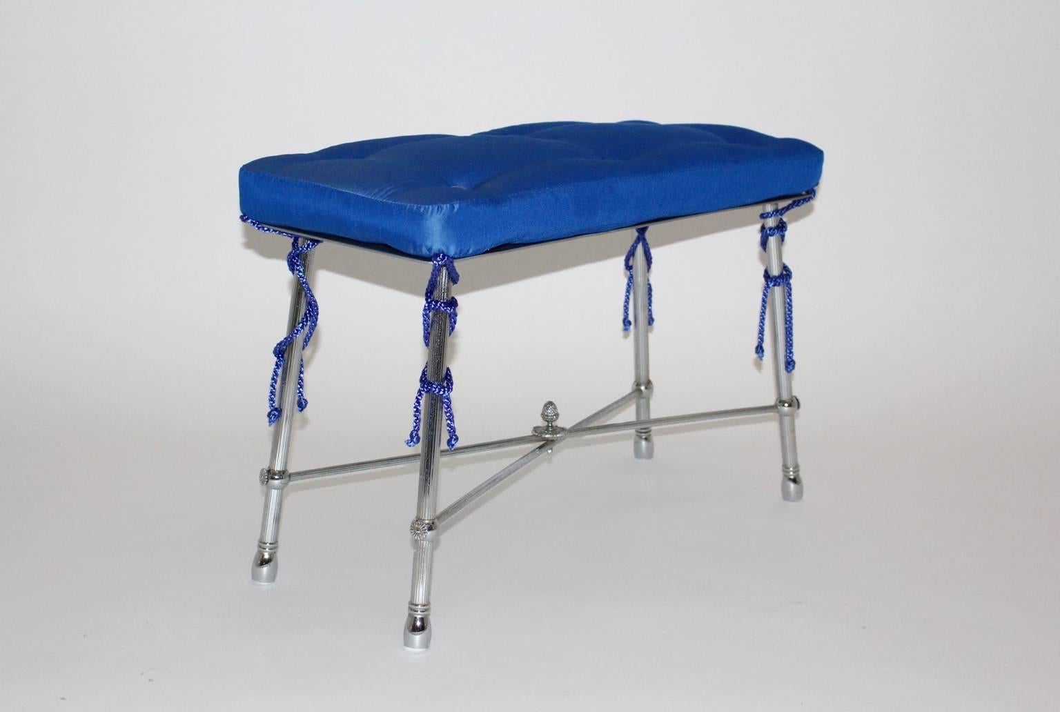 Mid Century Modern Vintage Metal Blue Bench Maison Jansen attributed France  In Good Condition For Sale In Vienna, AT