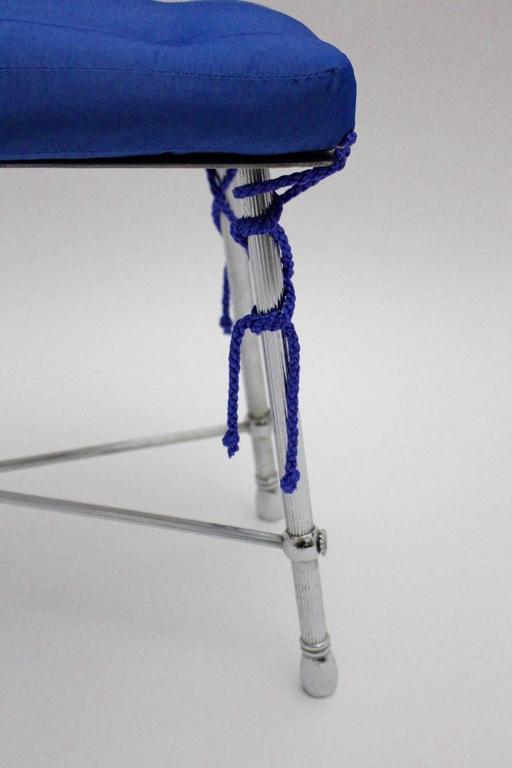 Mid Century Modern Vintage Metal Blue Bedroom Bench Maison Jansen France 1960s