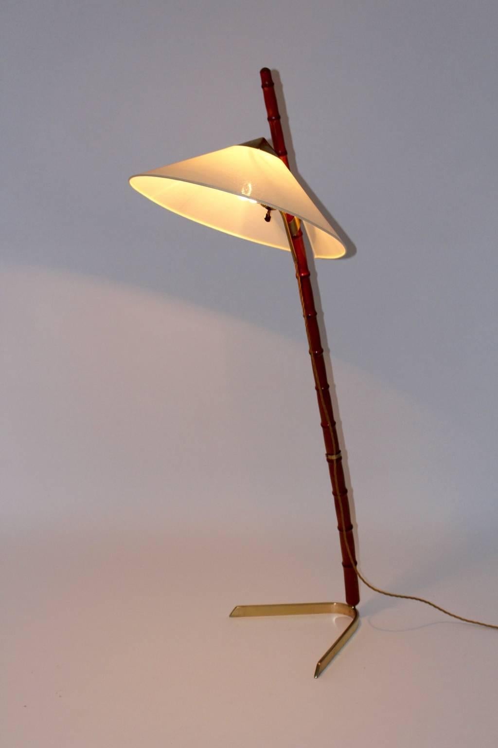 Austrian Mid Century Modern Floor Lamp Brass Bamboo by Rupert Nikoll, Austria circa 1950 For Sale