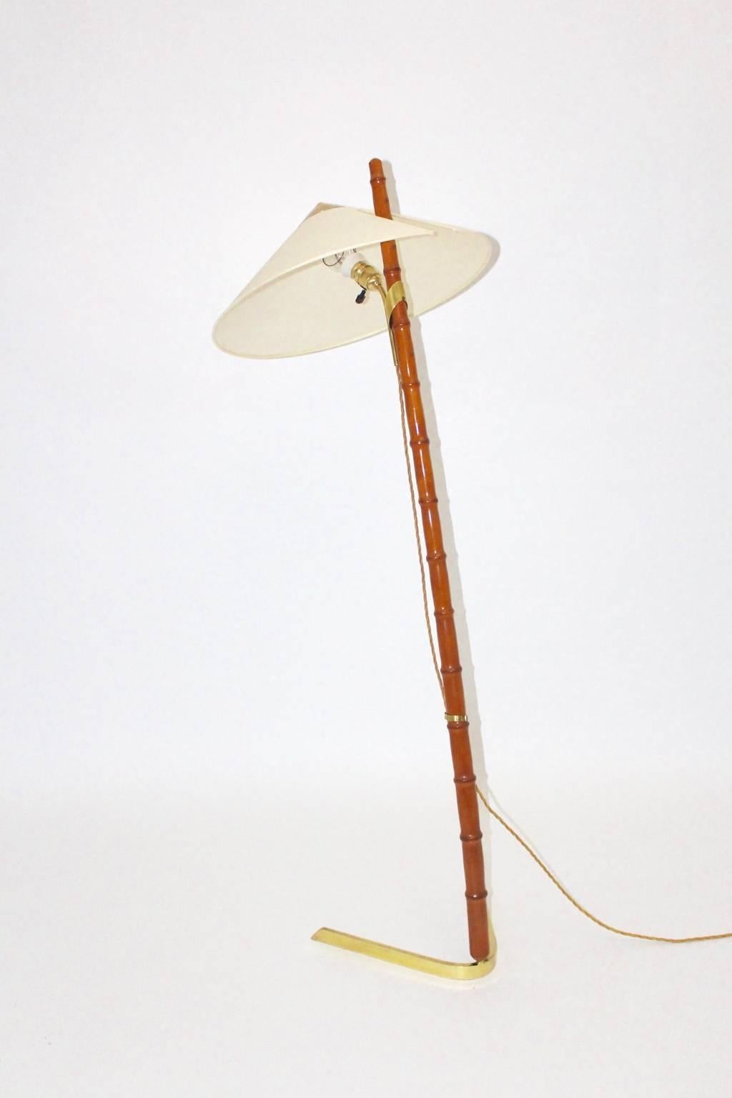 Mid-20th Century Mid Century Modern Floor Lamp Brass Bamboo Rupert Nikoll, Austria circa 1950 For Sale