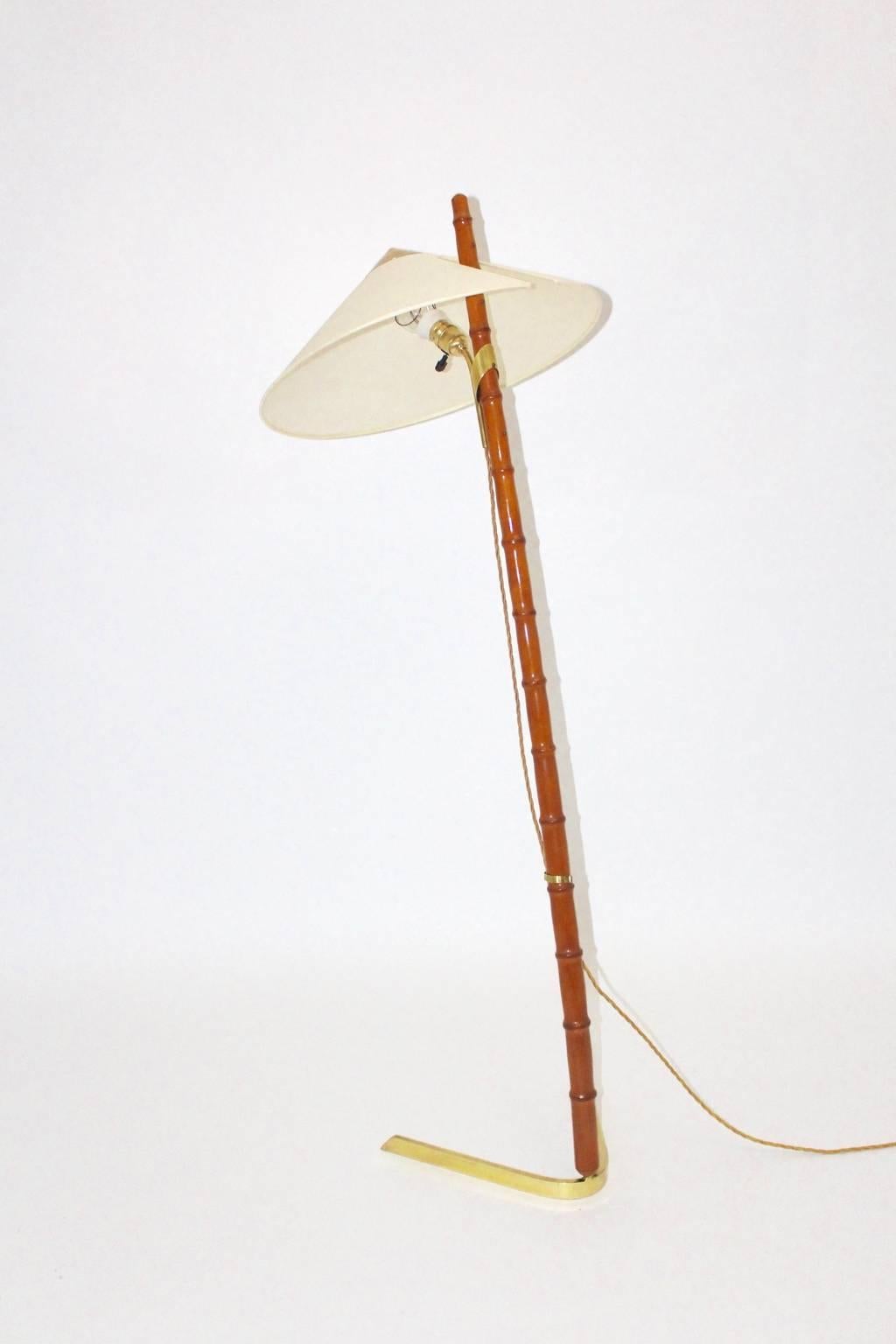 Mid-20th Century Mid Century Modern Floor Lamp Brass Bamboo by Rupert Nikoll, Austria circa 1950 For Sale