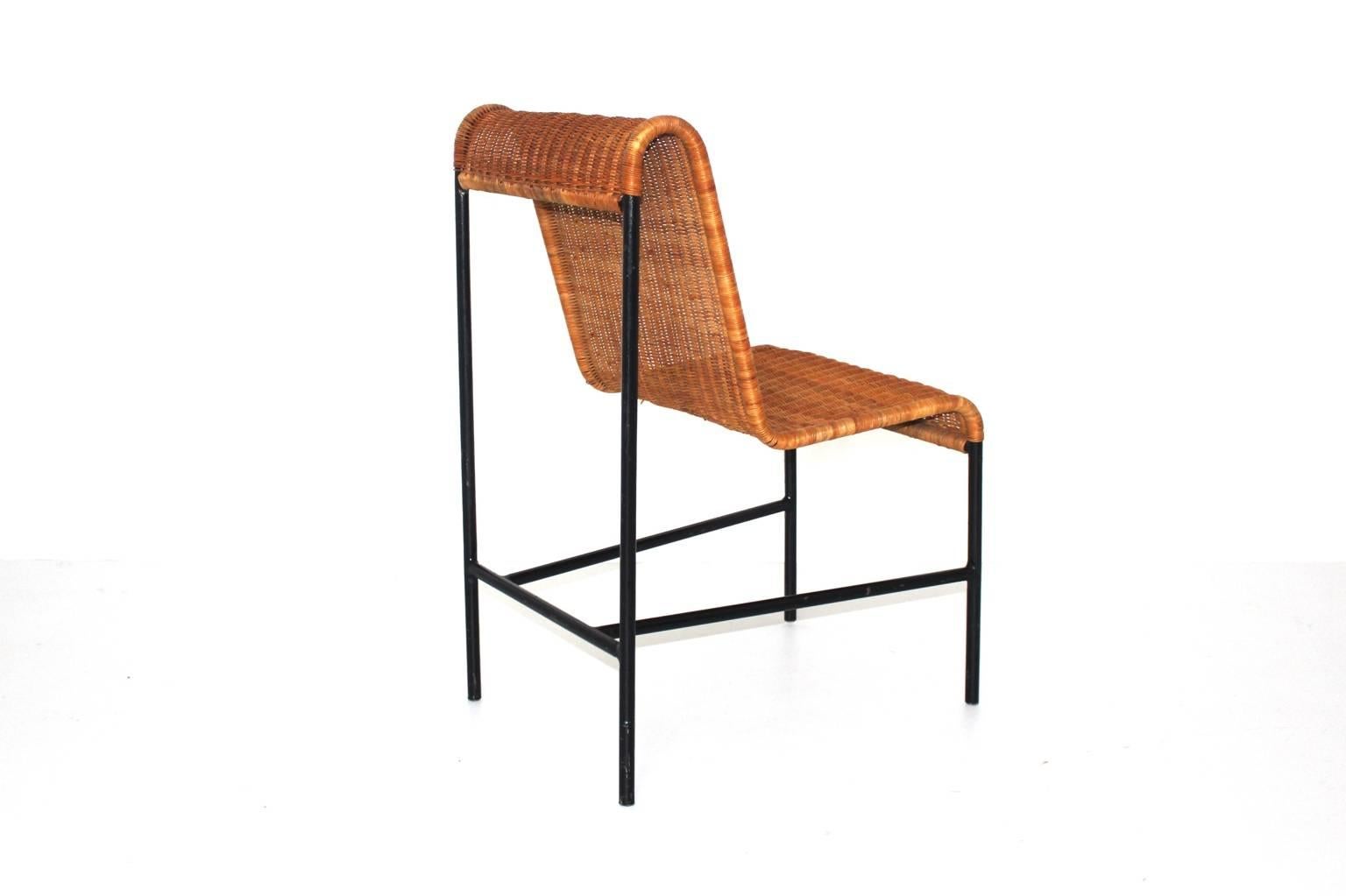 Lacquered Mid-Century Modern Chair by Harold Cohen and Davis Pratt, USA, 1953 Rattan Metal For Sale