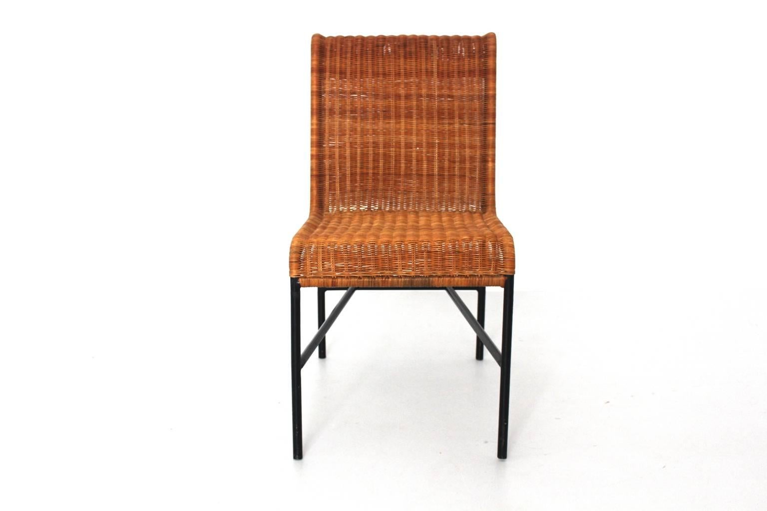 Mid-Century Modern Chair by Harold Cohen and Davis Pratt, USA, 1953 Rattan Metal In Good Condition For Sale In Vienna, AT