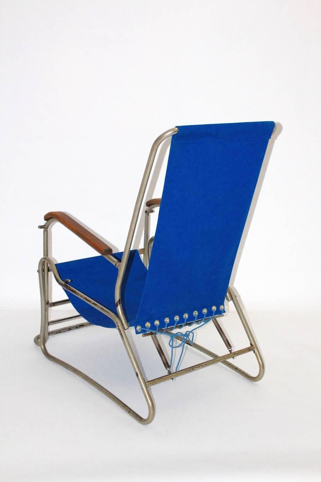  Blue Bauhaus Vintage Metal Chaise Longue attributed to Burkhalter France c 1929 In Good Condition In Vienna, AT