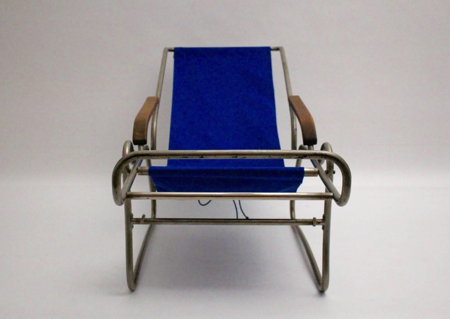  Blue Bauhaus Vintage Metal Chaise Longue attributed to Burkhalter France c 1929 1