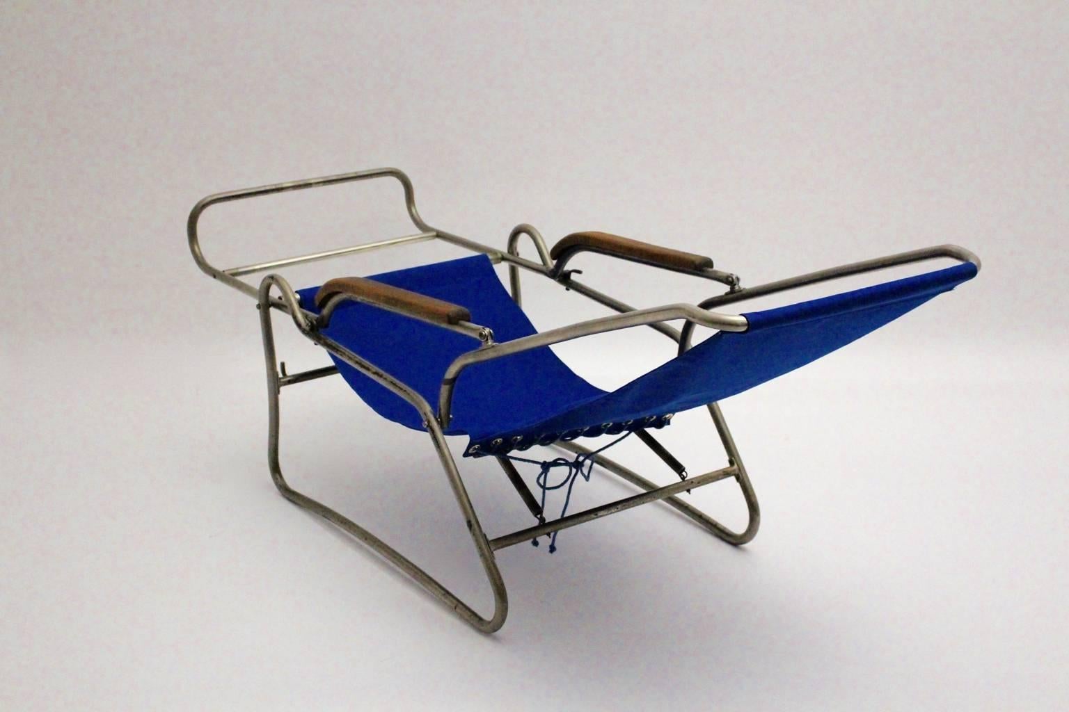  Blue Bauhaus Vintage Metal Chaise Longue attributed to Burkhalter France c 1929 2