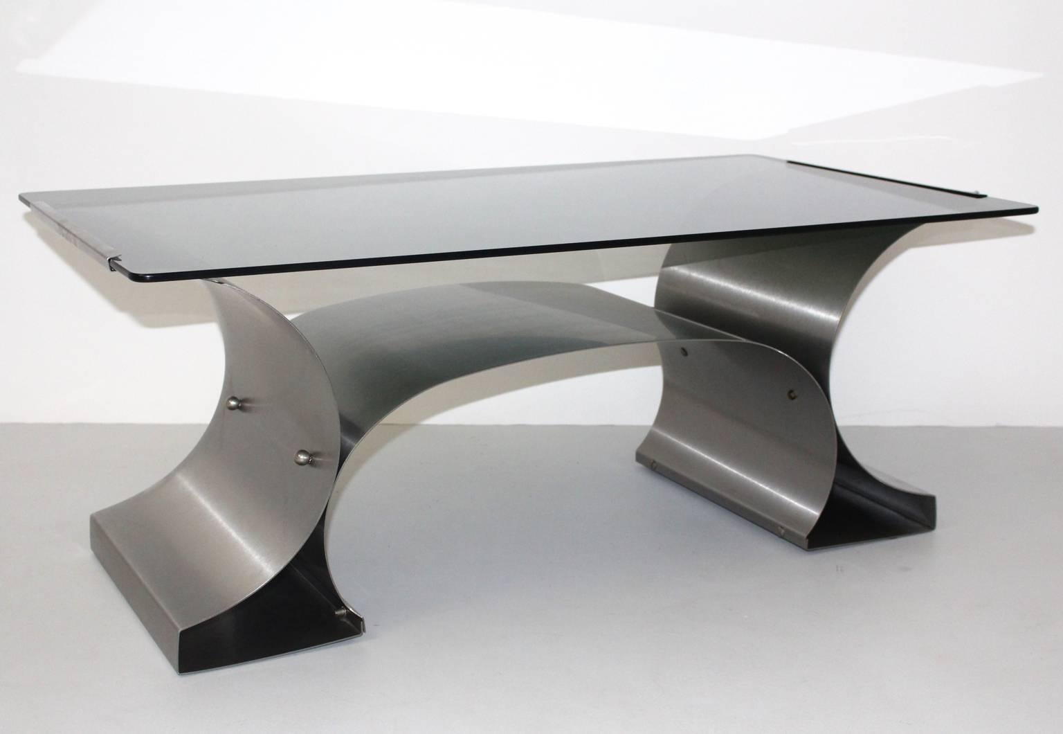 Mid-Century Modern Mid Century Modern Vintage Steel Coffee Table by Francois Monnet, circa 1970