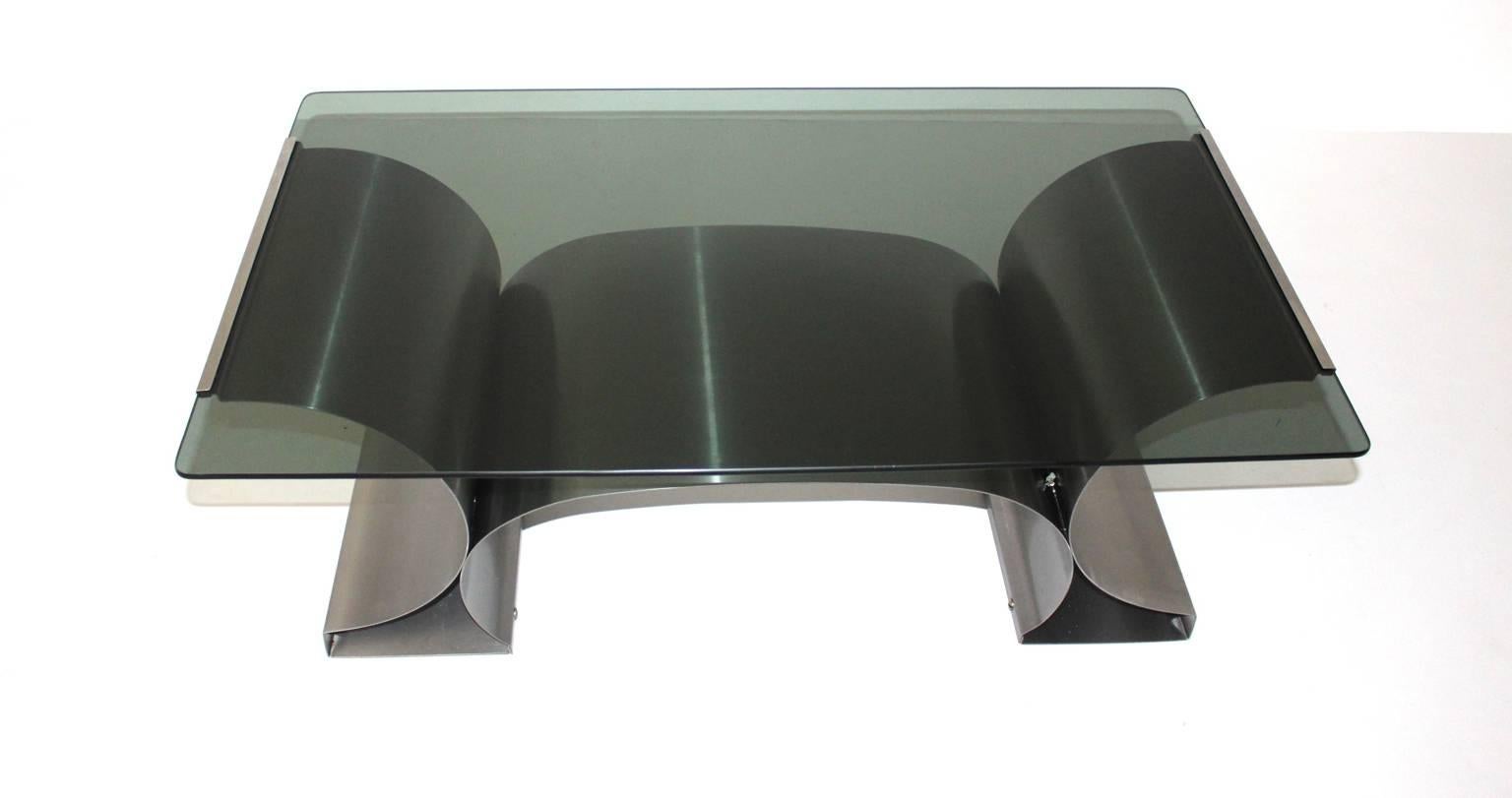 Late 20th Century Mid Century Modern Vintage Steel Coffee Table by Francois Monnet, circa 1970