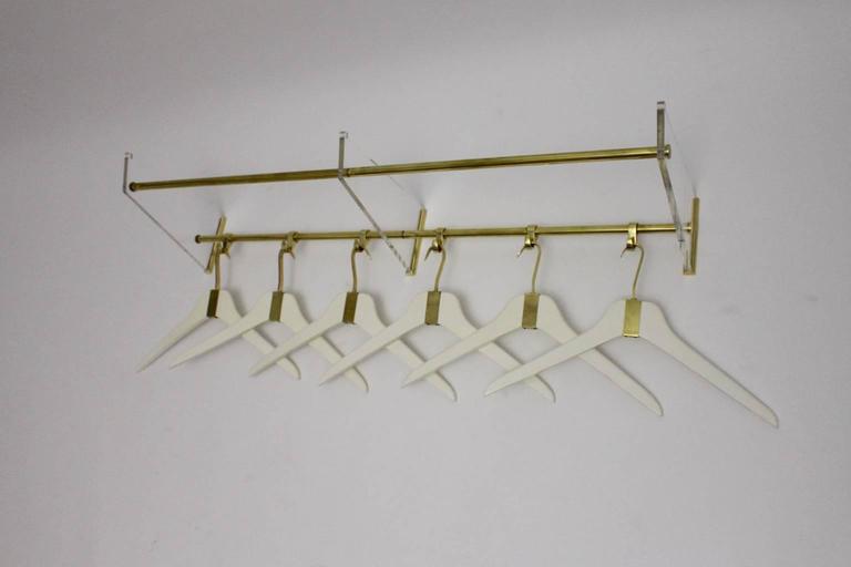 Mid Century Modern Vintage Lucite Brass Wardrobe Six Cloth Hangers