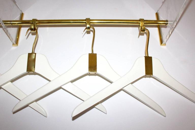 Mid Century Modern Vintage Lucite Brass Wardrobe Six Cloth Hangers