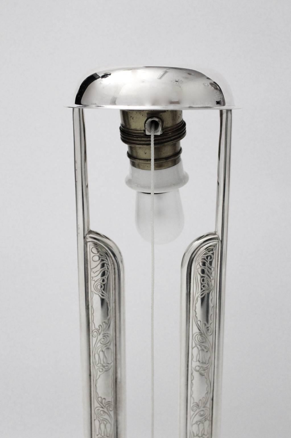 Art Deco Vintage Silver Plated Table Lamp, France, 1920s For Sale 3