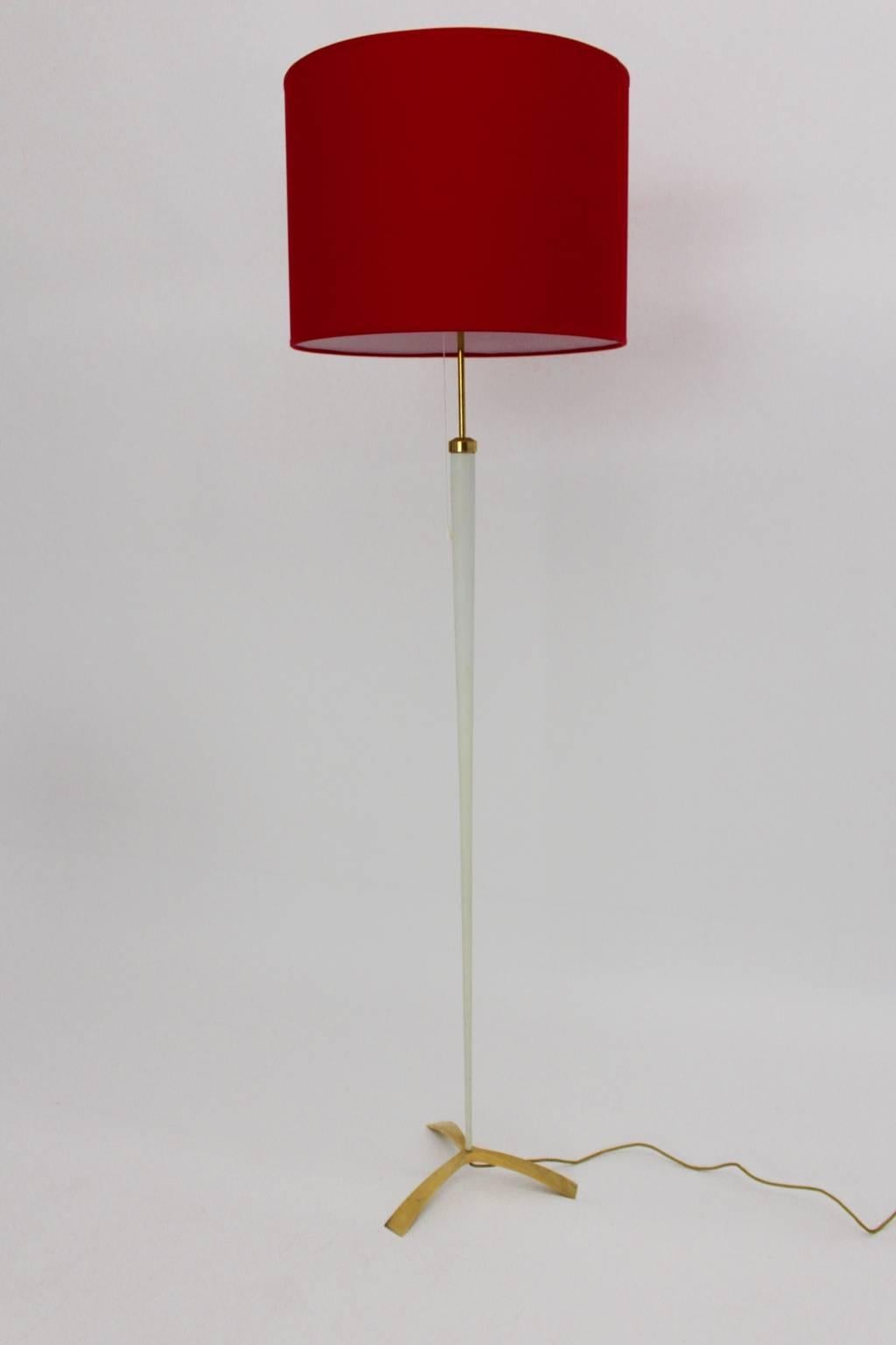 Mid-20th Century Red White Brass Vintage Mid Century Modern Floor Lamp by Kalmar, Vienna, 1950s For Sale