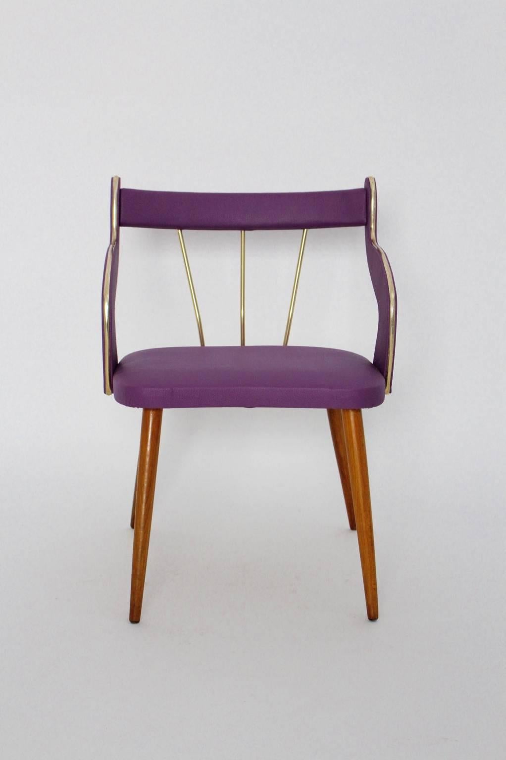 Italian Mid-Century Modern Vivid Lilac Vintage Armchair or Side Chair Italy circa 1950