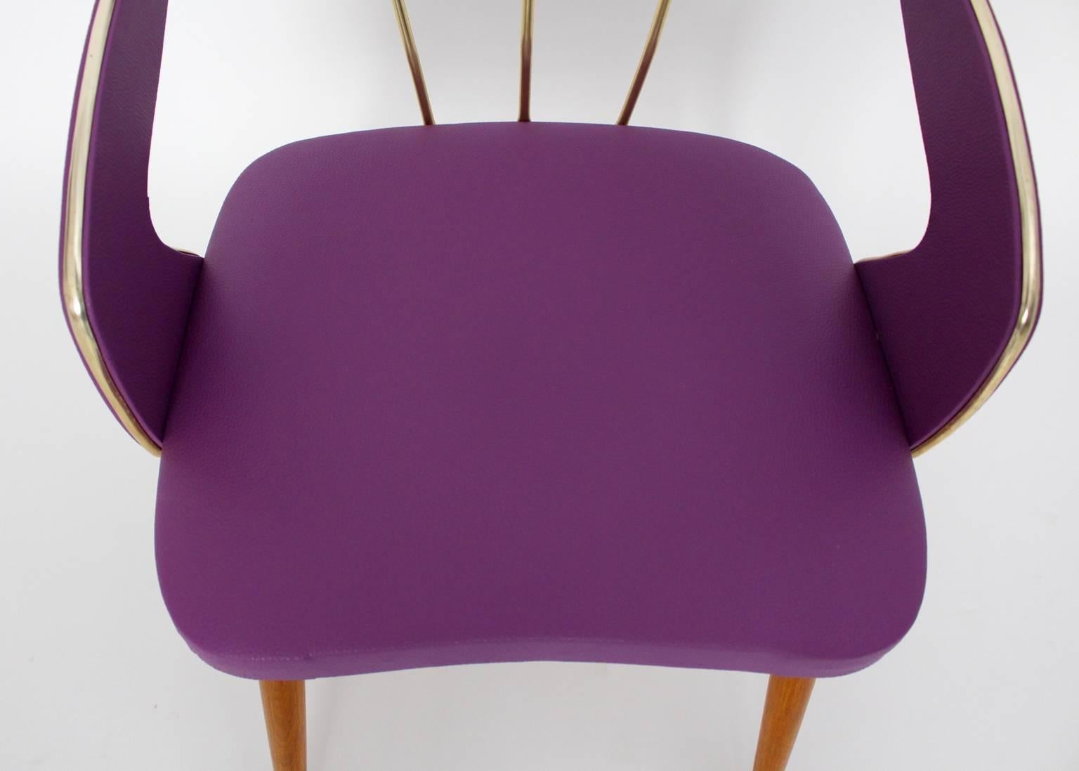 Brass Mid-Century Modern Vivid Lilac Vintage Armchair or Side Chair Italy circa 1950