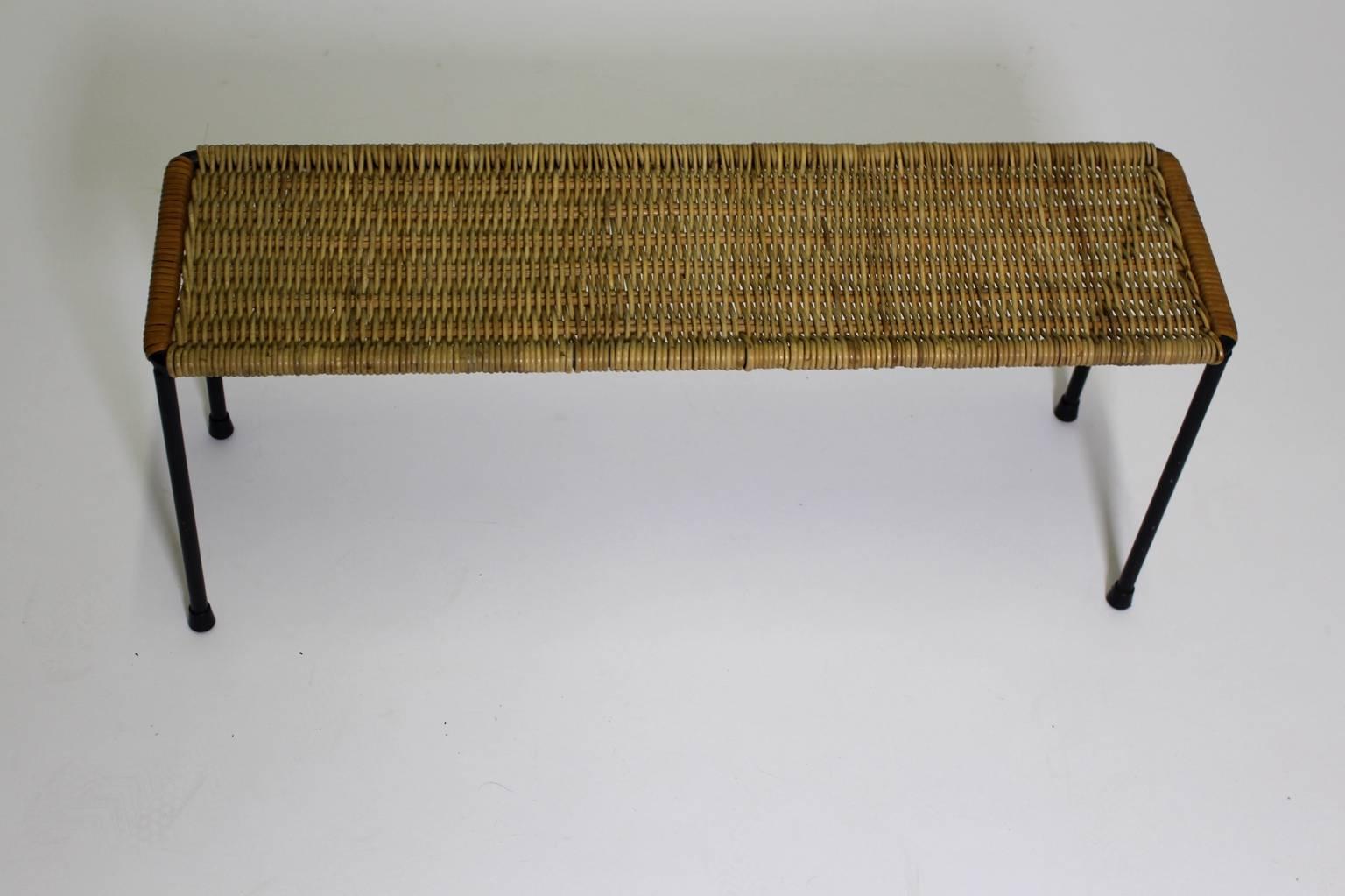 Mid-Century Modern Mid Century Modern Vintage Rattan Side Table by Carl Auböck, circa 1950, Vienna For Sale