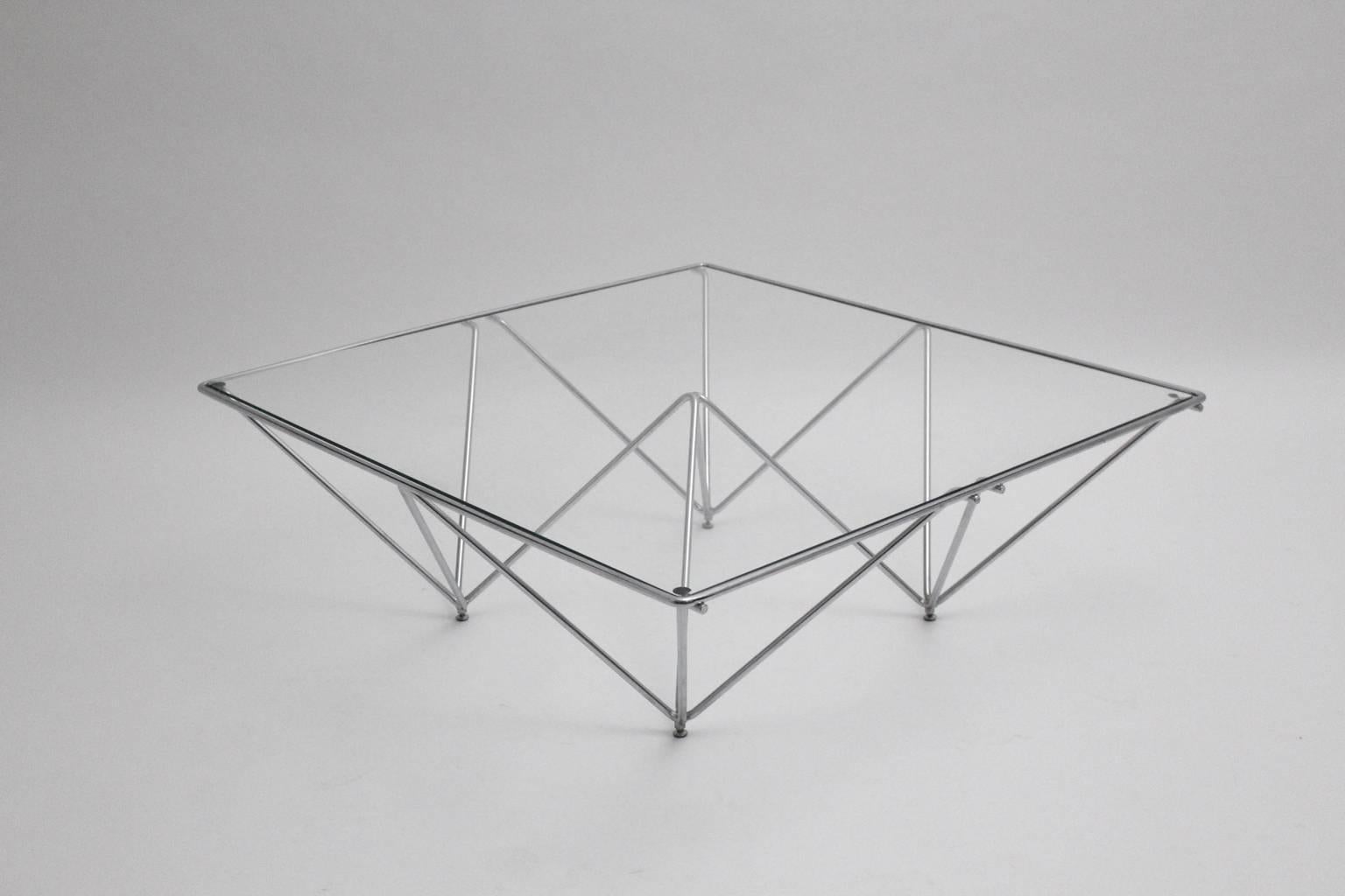 Late 20th Century Modern Vintage Metal Glass Coffee Table Sofa Table Paolo Piva Style Italy 1980s For Sale