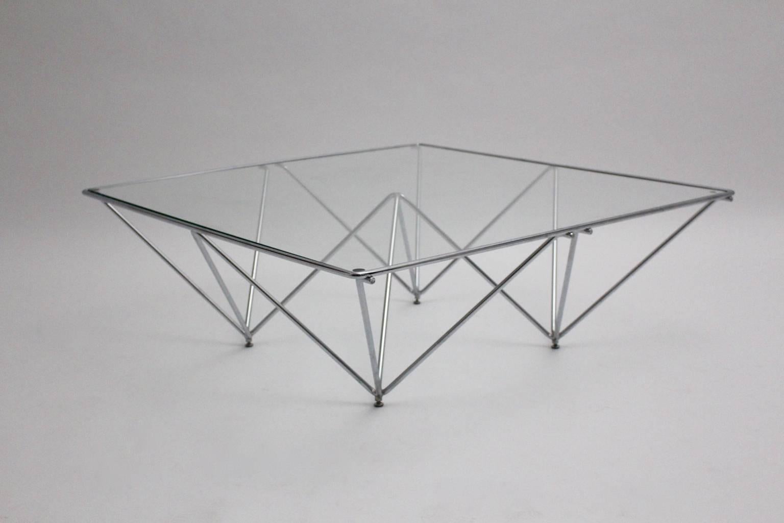 Steel Modern Vintage Metal Glass Coffee Table Sofa Table Paolo Piva Style Italy 1980s For Sale