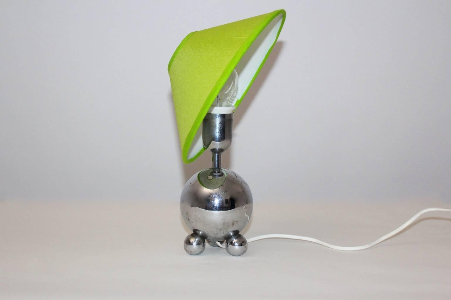 Mid-Century Modern Mid Century Modern Vintage Chromed Table Lamp with Green Shade France circa 1950 For Sale