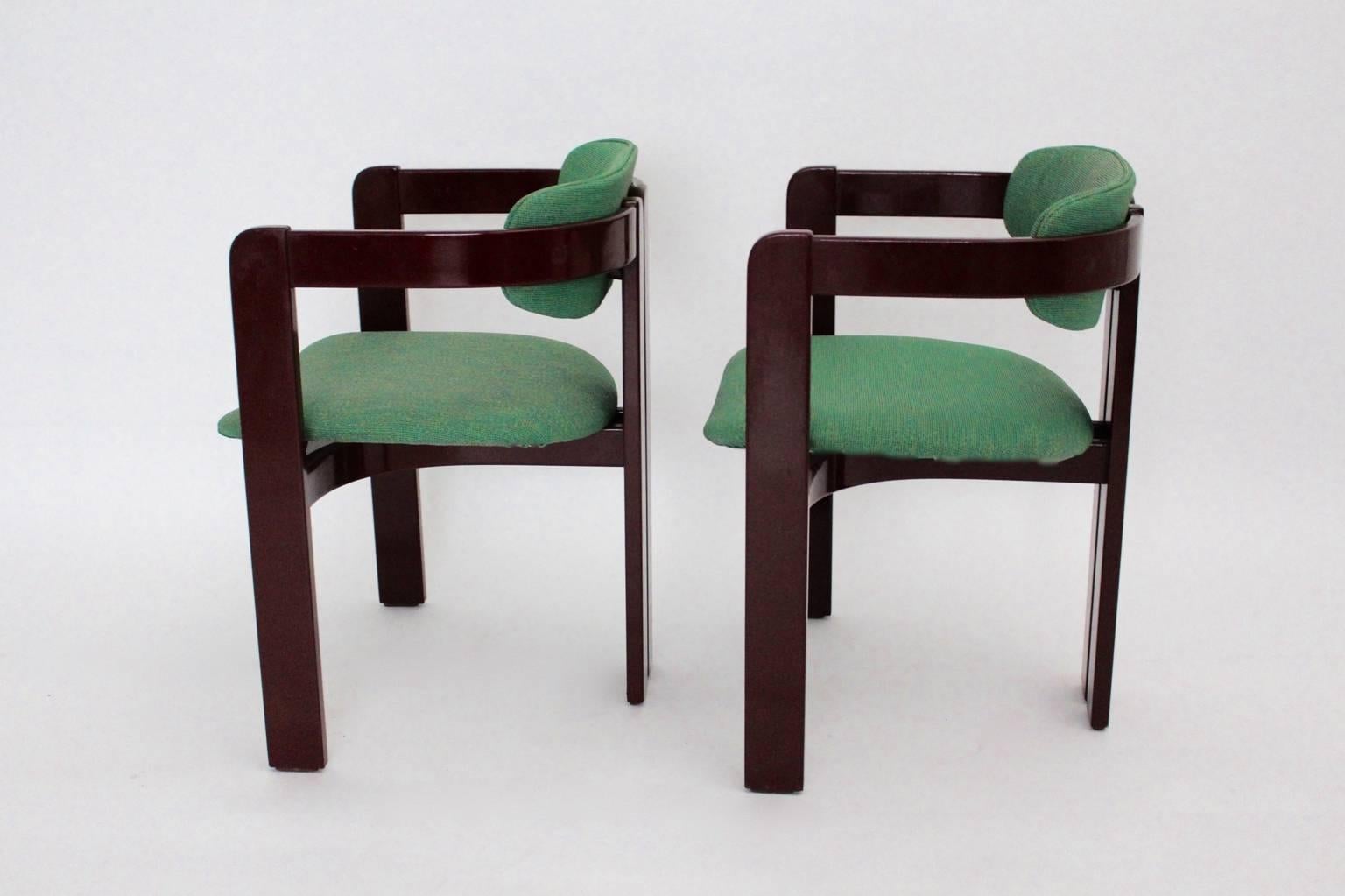 Lacquered Italian Set of Two Beech Red Vintage Dining Chairs 1970s